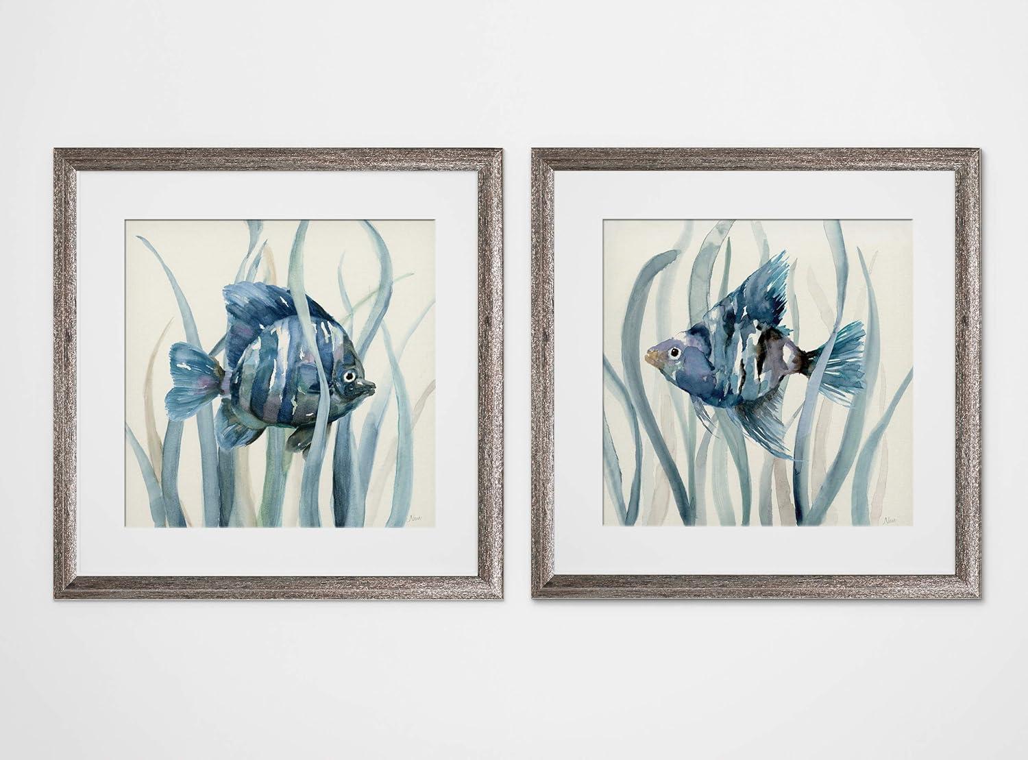 Silver Framed Fish in Seagrass Art Print Set, 16x16