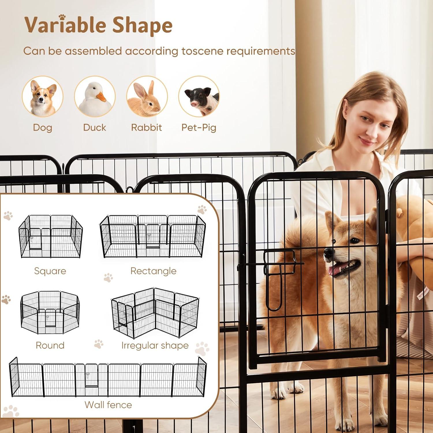 edx Dog Playpen, 8 Panels 24" Foldable Heavy Duty Metal Pet Fence with Doors Indoor Outdoor