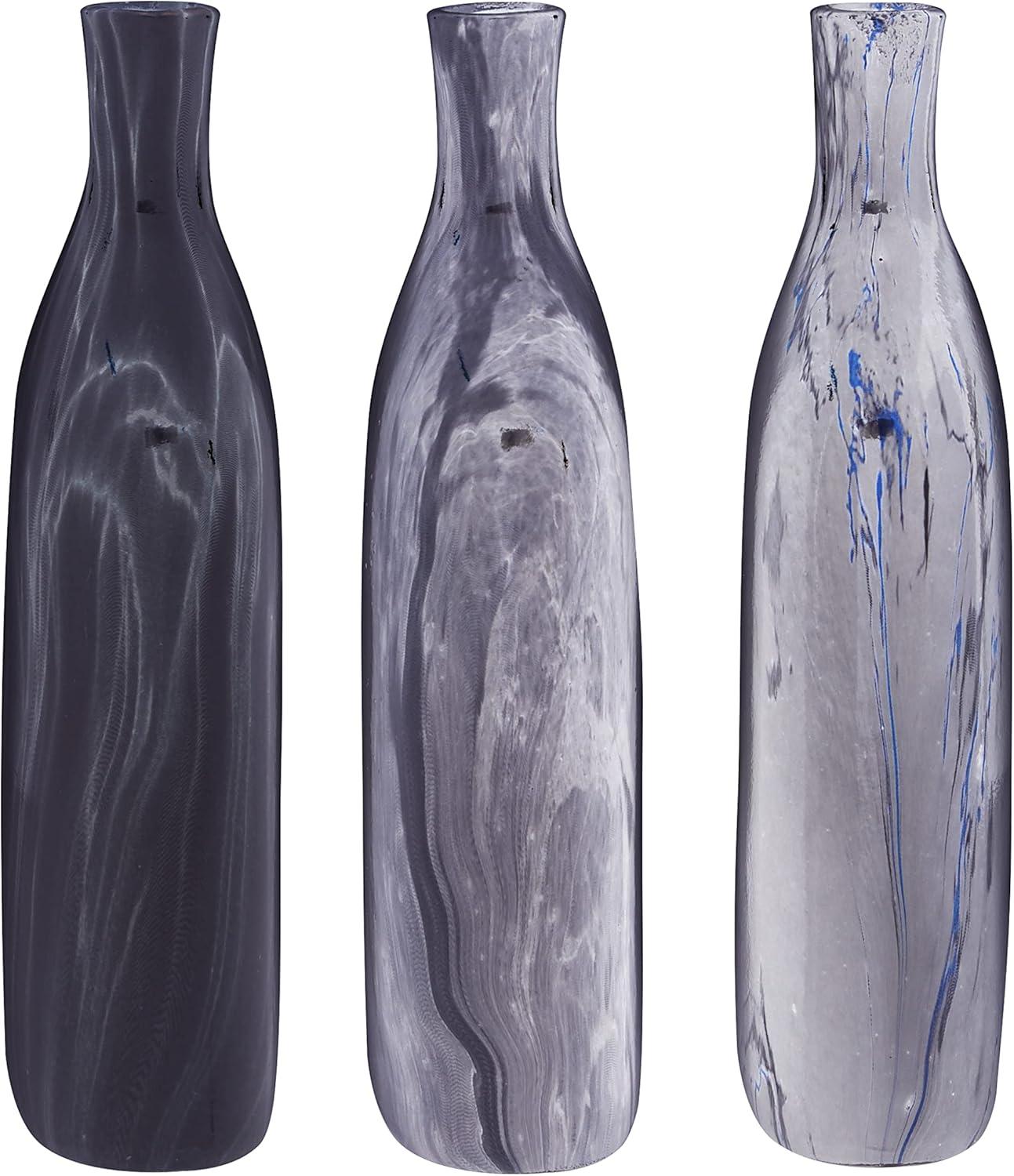 DecMode 6"W, 13"H Faux Marble Gray Ceramic Vase, Set of 3