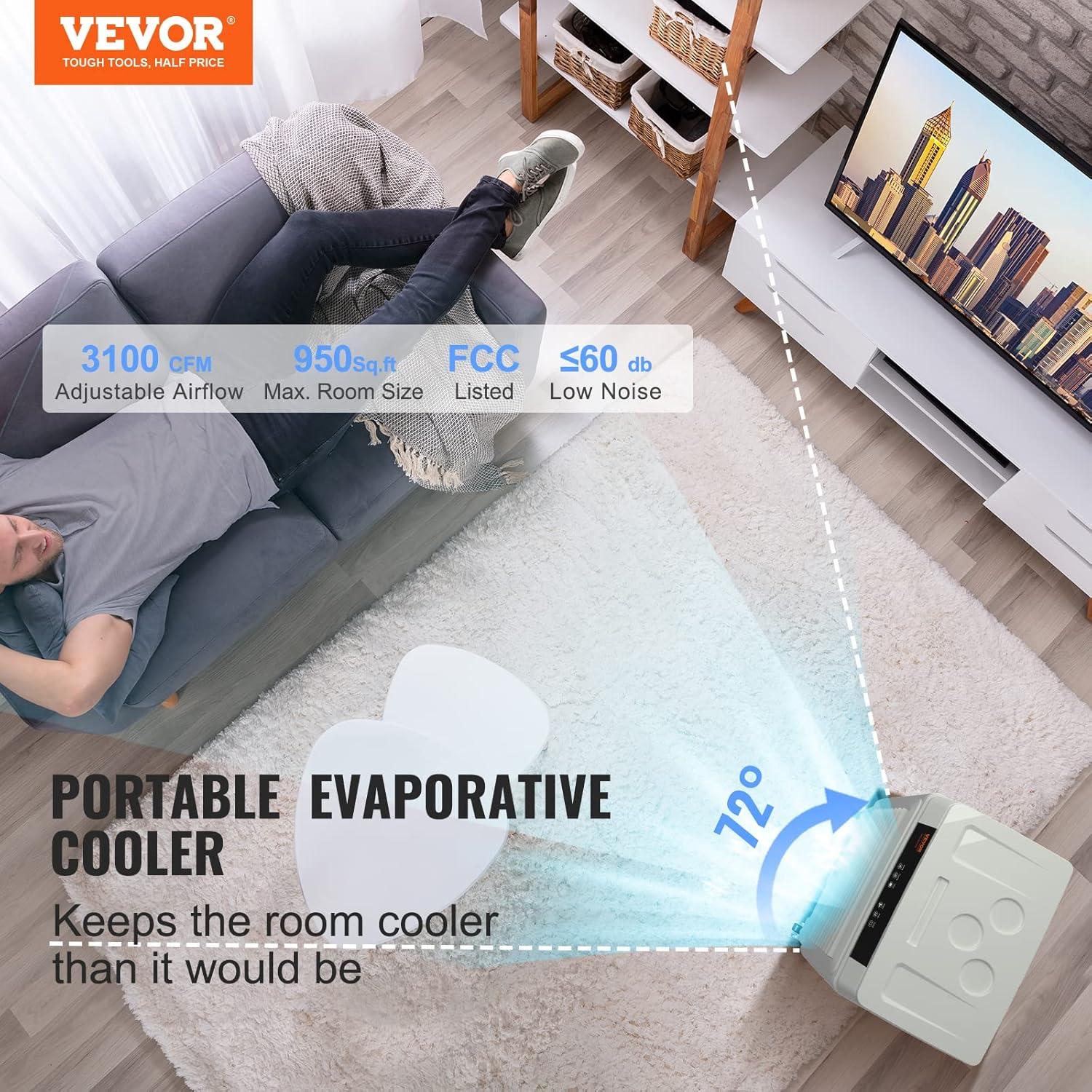 VEVOR 3100 CFM White Portable Evaporative Air Cooler with Remote Control