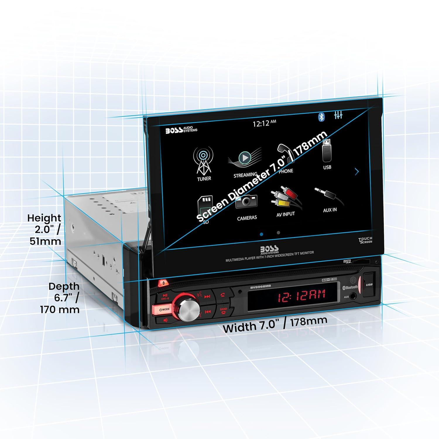 BOSS Audio Systems BV9968MB Car Stereo – Single Din, 7 inch Touchscreen, Bluetooth, No CD DVD Player, AM/FM Radio Receiver