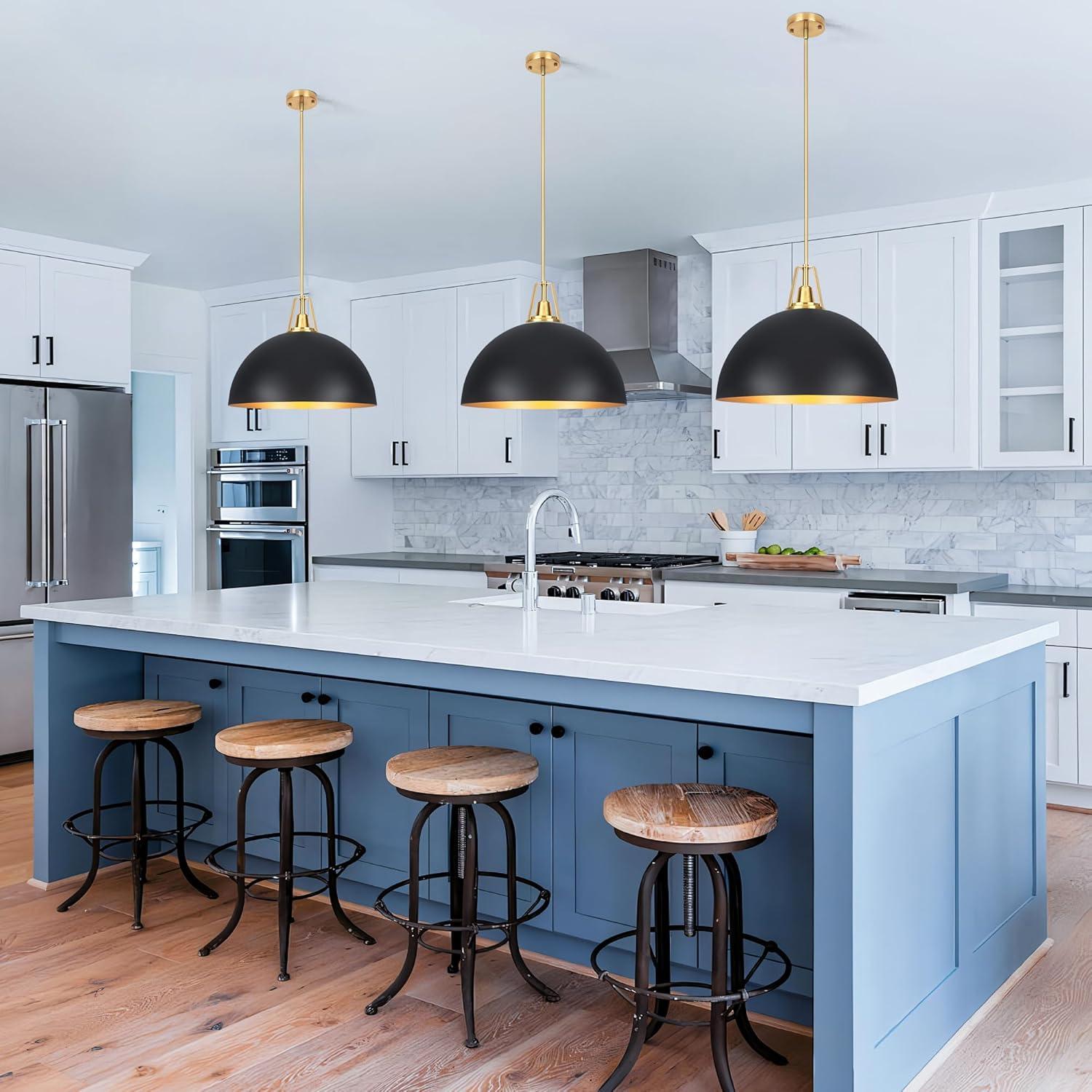Large Pendant Light Black and Gold Dome Pendant Light Fixtures 17.71” Industrial Hanging Lamp Modern Farmhouse Dome Chandelier Pendant Lighting for Kitchen Island Hallway Dining Room Entryway Foyer