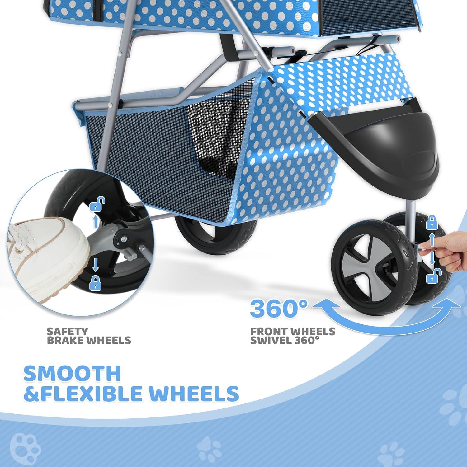 Magshion Foldable Pet Dog and Cat Stroller with Adjustable Canopy Storage Basket and Cup Holder for Small and Medium Pets