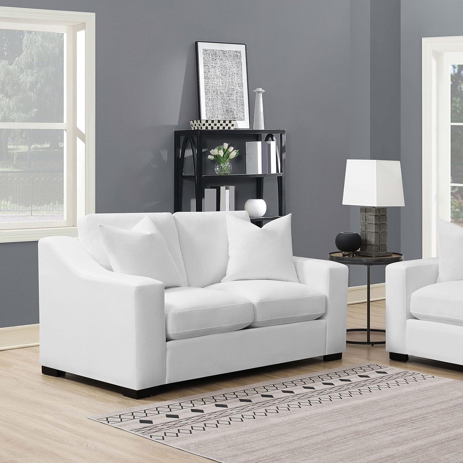 White Fabric Transitional Loveseat with Sloped Arms