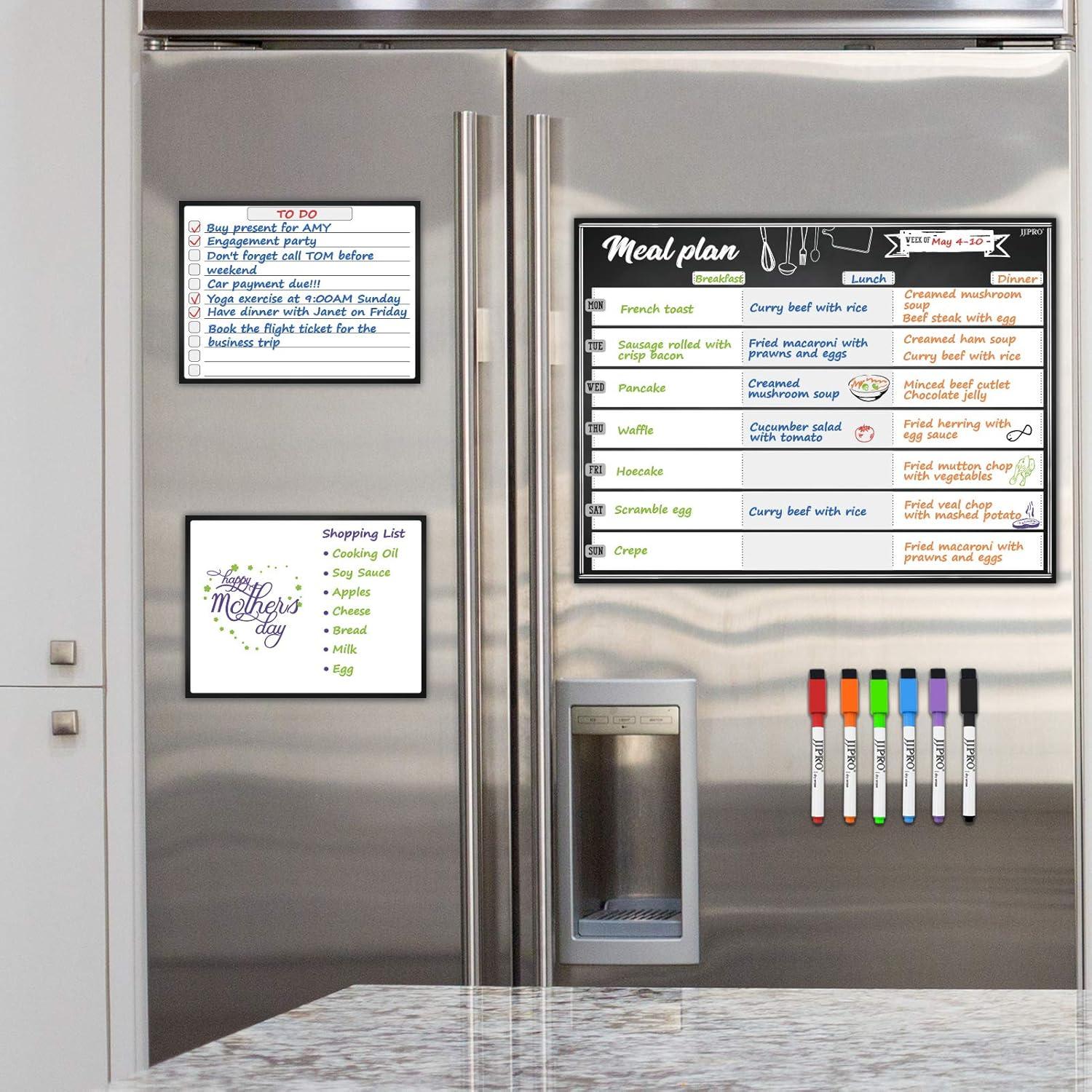 Magnetic Meal Planning Whiteboard - 14.5x11" Weekly Menu Board for Fridge - 7.5?x5.5" Notes - 7.5"x5.5" Whiteboard for Kitchen Refrigerator - 6 Colors whiteboard Markers Included.