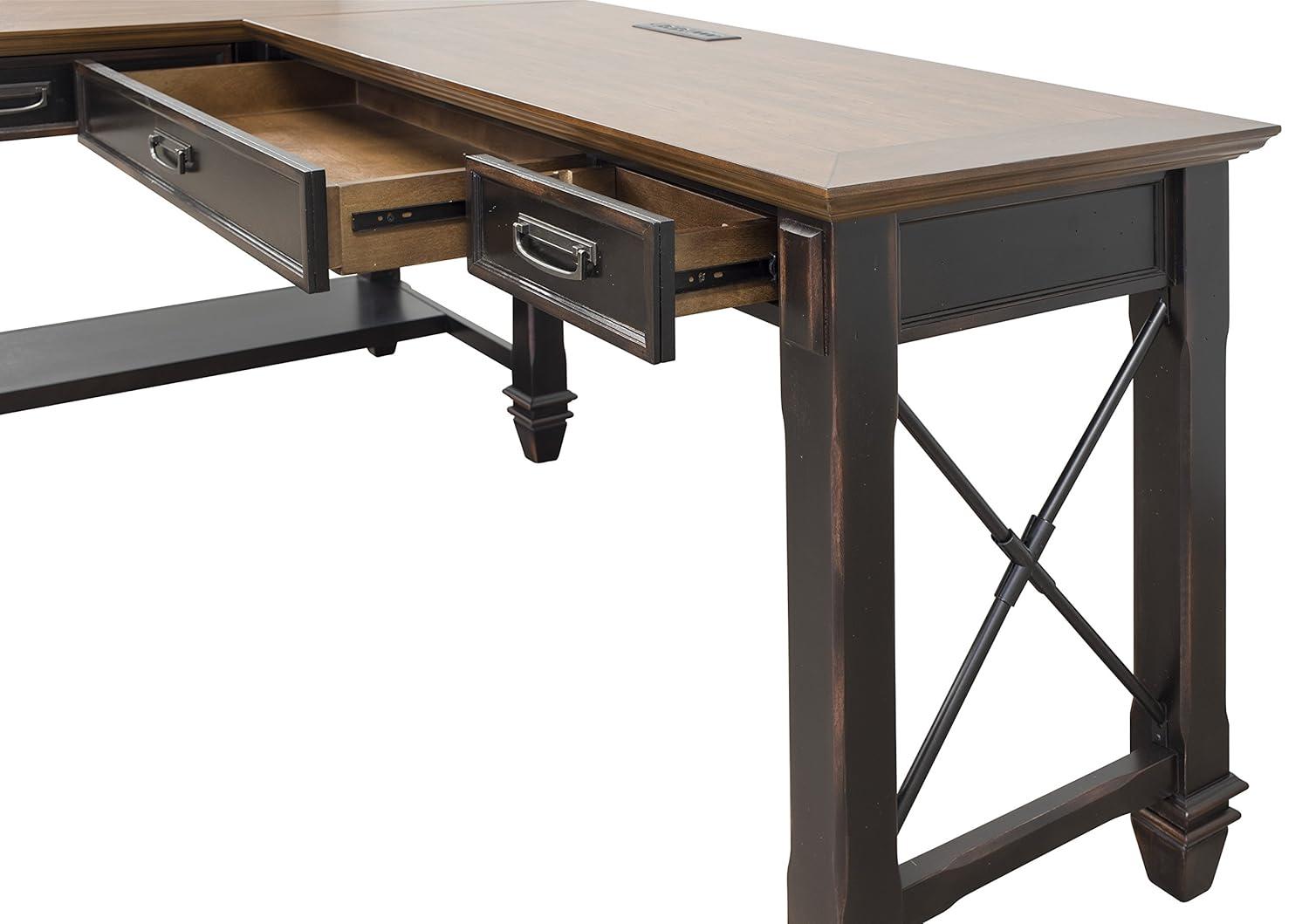 Hartford Open L Shaped Desk Brown - Martin Furniture: Vintage Style, Wire Mesh, Home Office