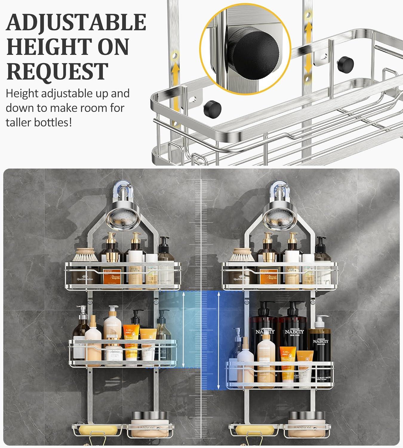 OMAIRA 5-Pack Shower Caddy Hanging Organizer, Stainless Steel Rust-free No Drilling Adjustable Non-Slip Non-Shake Bathroom Caddy Organizer storage for Inside Bath Over Shower Head Rack Holder,Silver