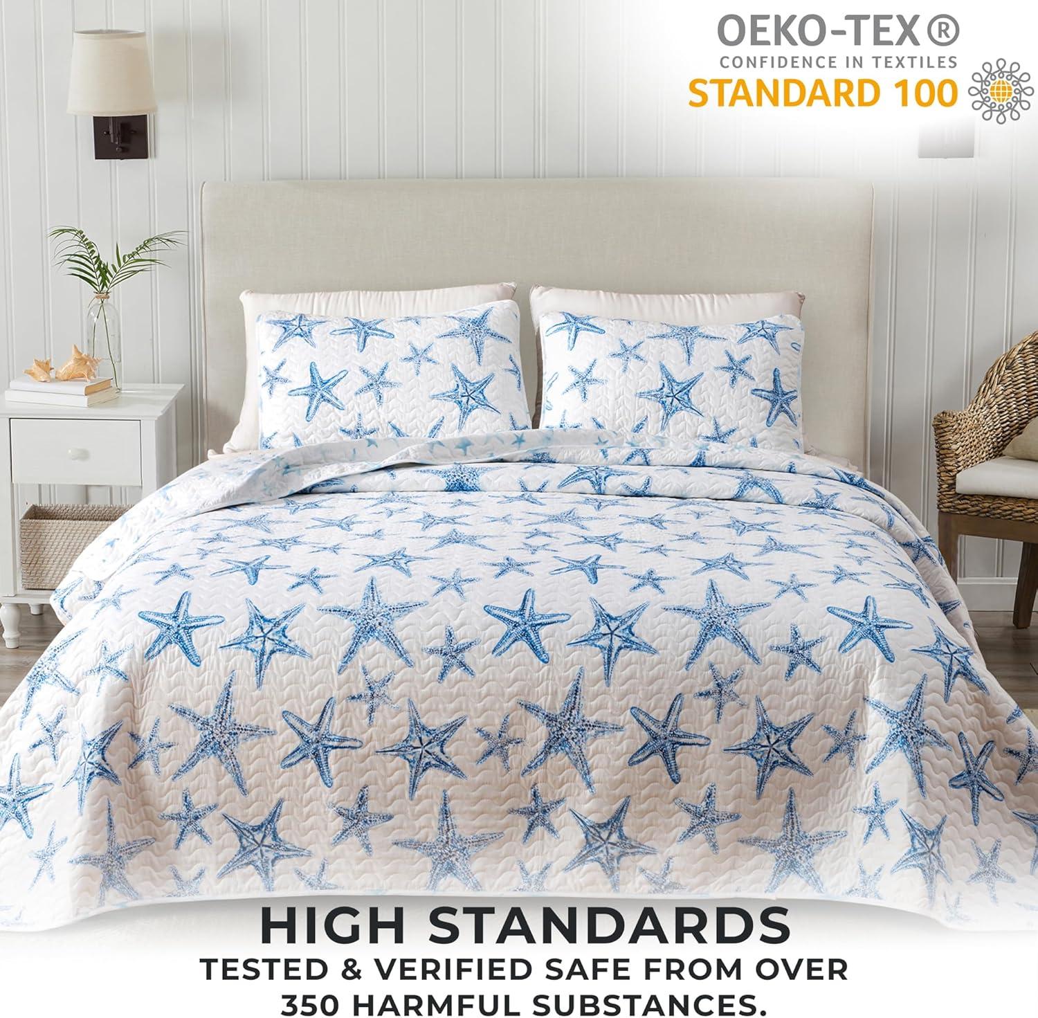 Great Bay Home Coastal Beach Reversible Reversible Quilt Set With Shams  (Twin, Multi)