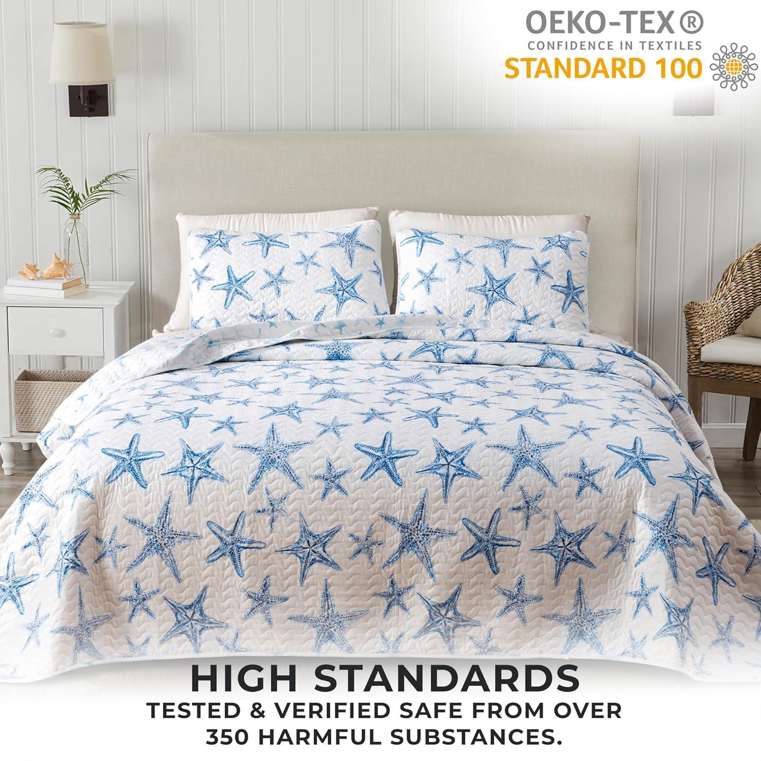 Great Bay Home Coastal Beach Reversible Reversible Quilt Set With Shams  (Twin, Multi)