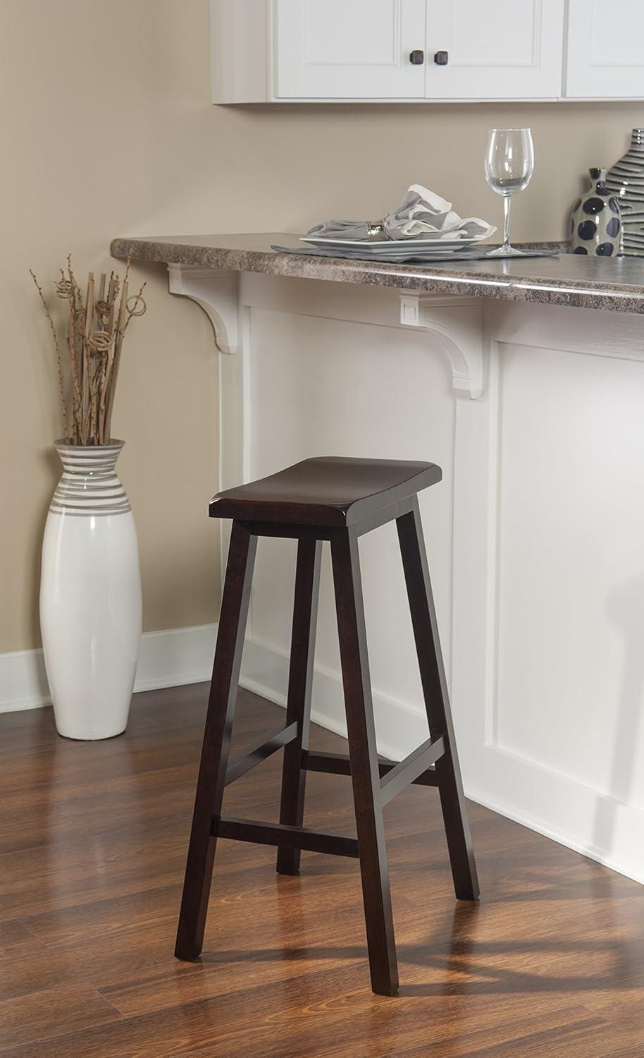 30" Saddle Backless Sloping Seat Barstool Wood Brown - Linon: Rubberwood, Footrest, Fixed Height