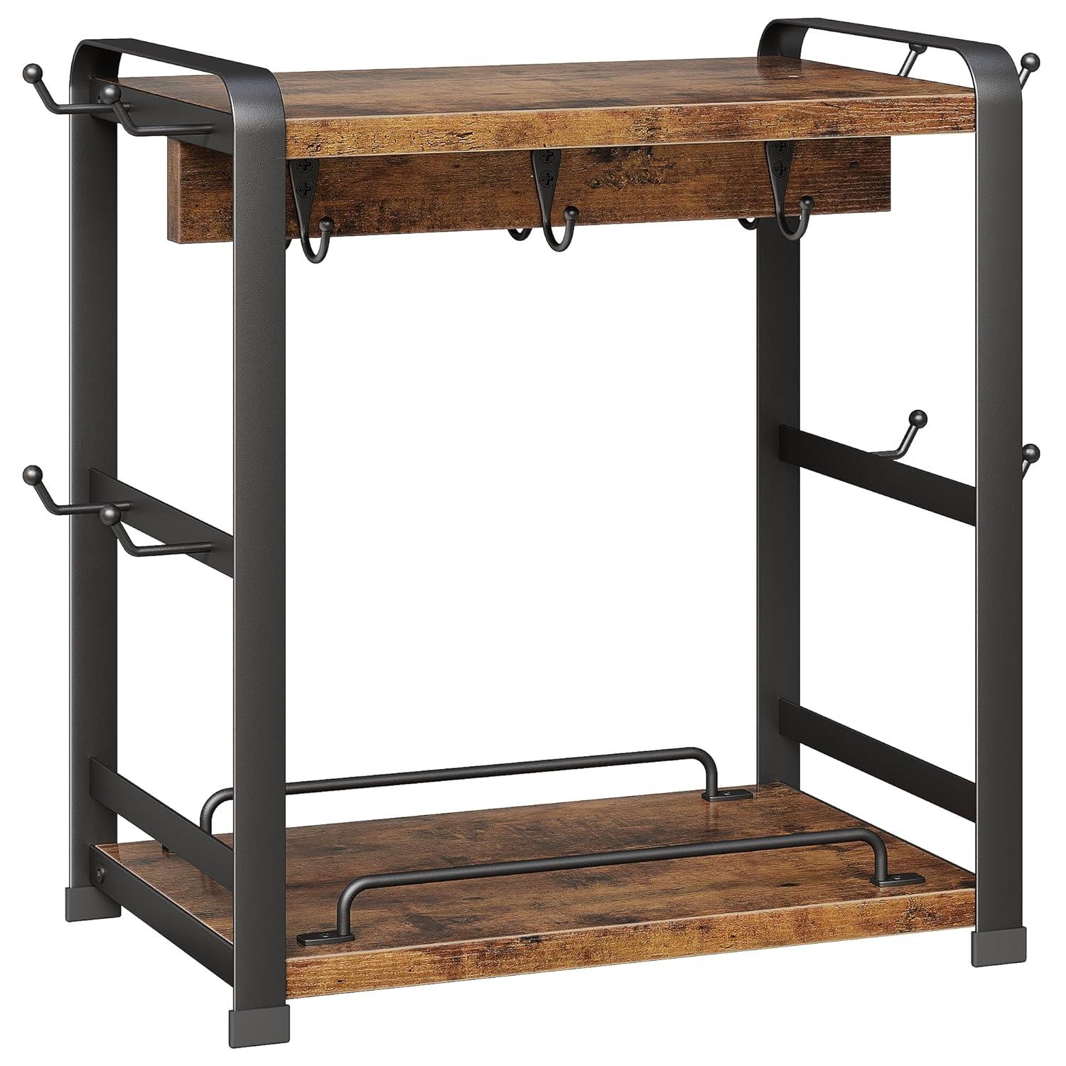 17 Stories Coffee Bar Organizer With 14 Mug Hooks, Wood Coffee Mug Holder Stand For Countertop, 2 Tier Coffee Station Organizer For Coffee Cups, Mugs, Syrups, Accessories