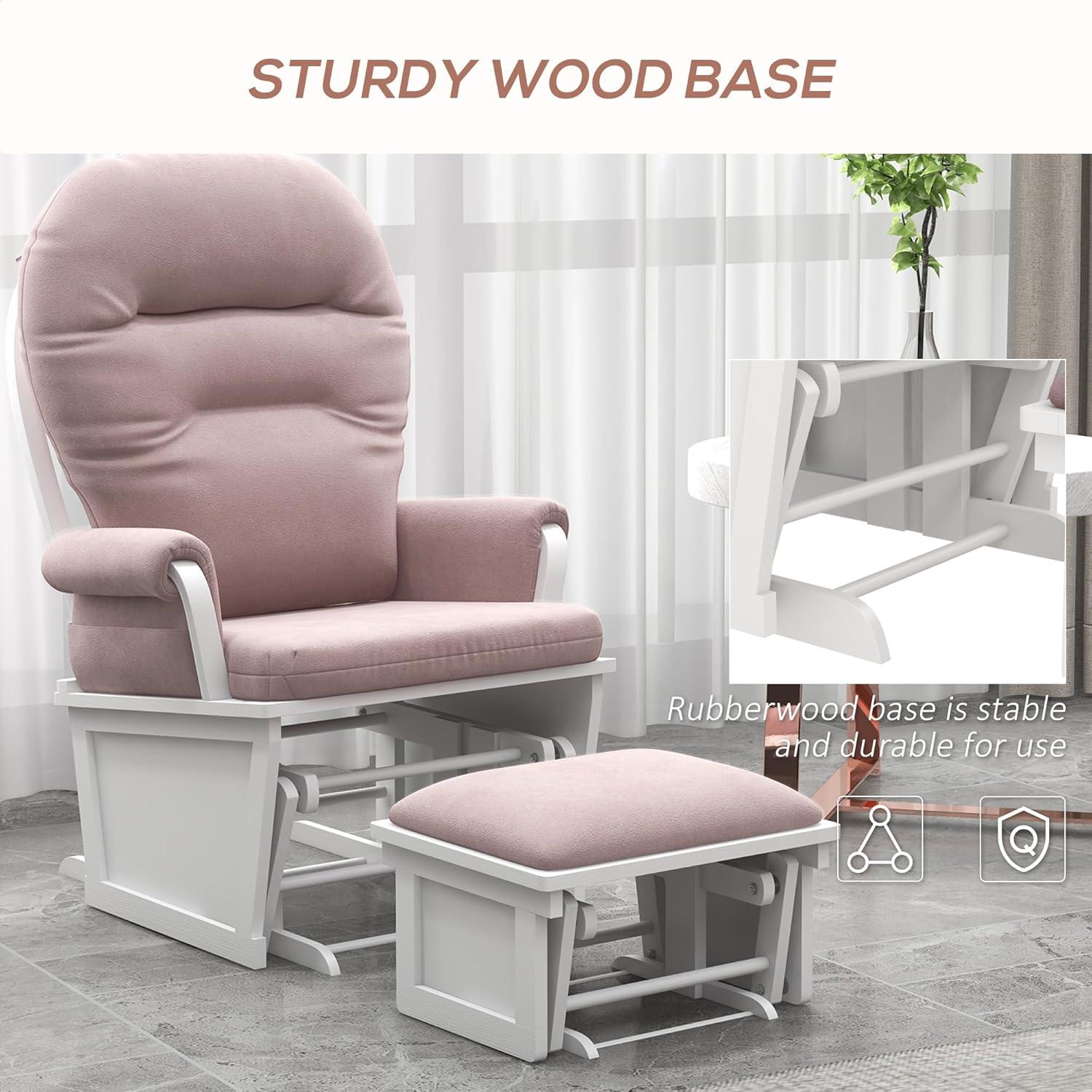 Pink Faux Suede Nursery Glider Rocking Chair with Ottoman