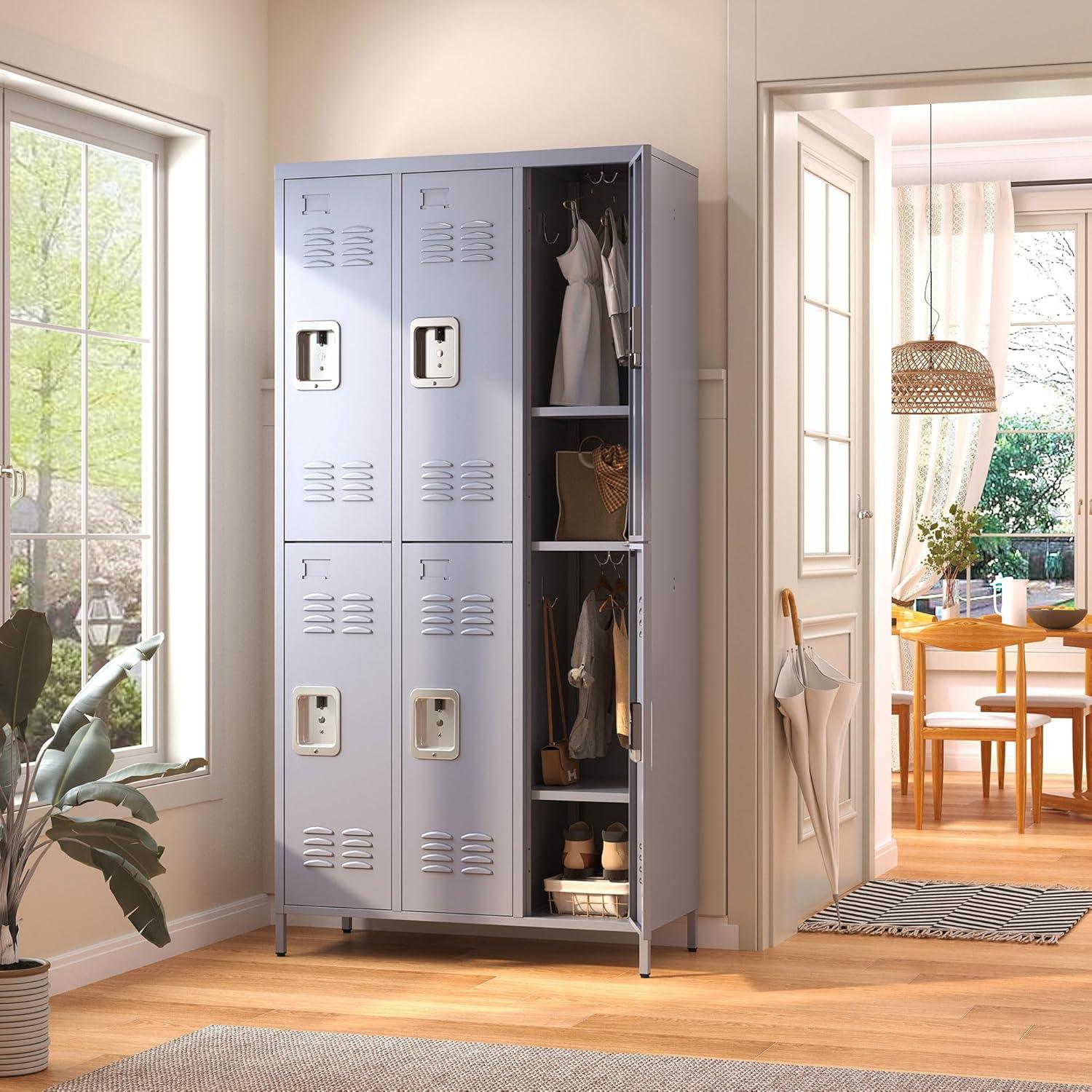 6 Door 72"H Metal Lockers With Lock for Employees, Storage Locker Cabinet - Ideal for Home Gym Office School Garage - Gray