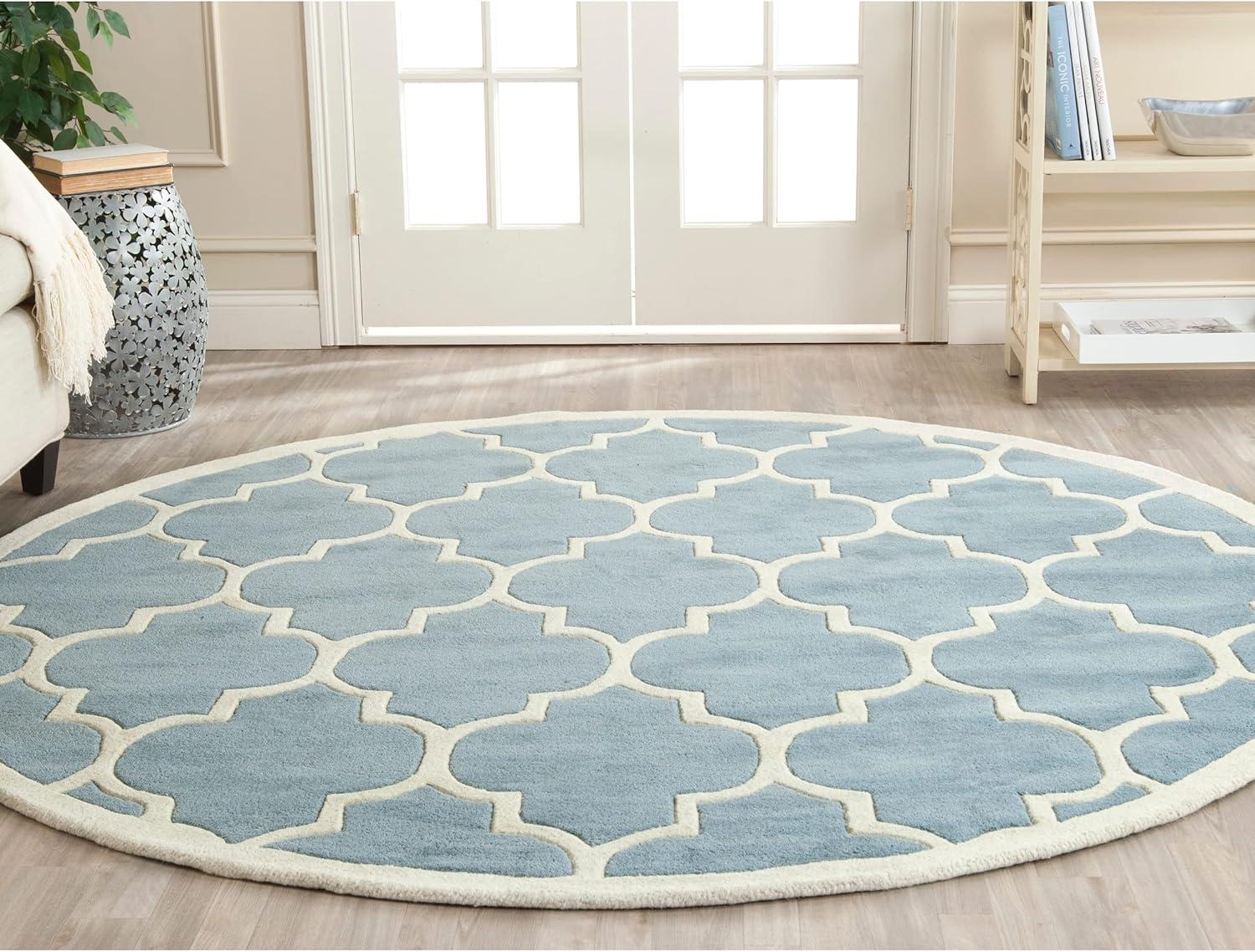 SAFAVIEH Chatham Gavin Geometric Wool Area Rug, Dark Blue/Ivory, 4' x 6'