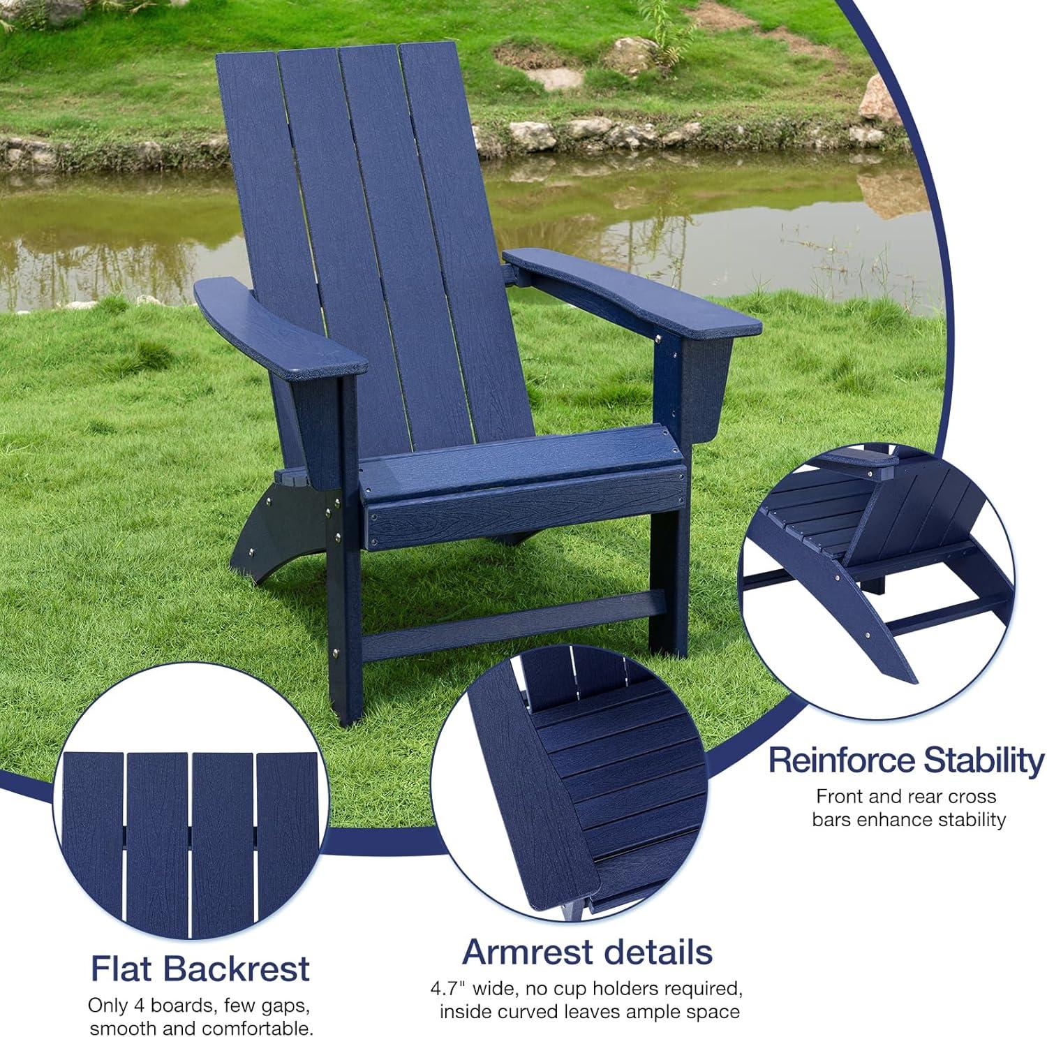 Garpans Adirondack Chair All Weather Outdoor Adirondack Chair HDPE Outdoor Chair for Patio Front Porch Pool Garden Deck Fire Pit Outside, Navy Blue