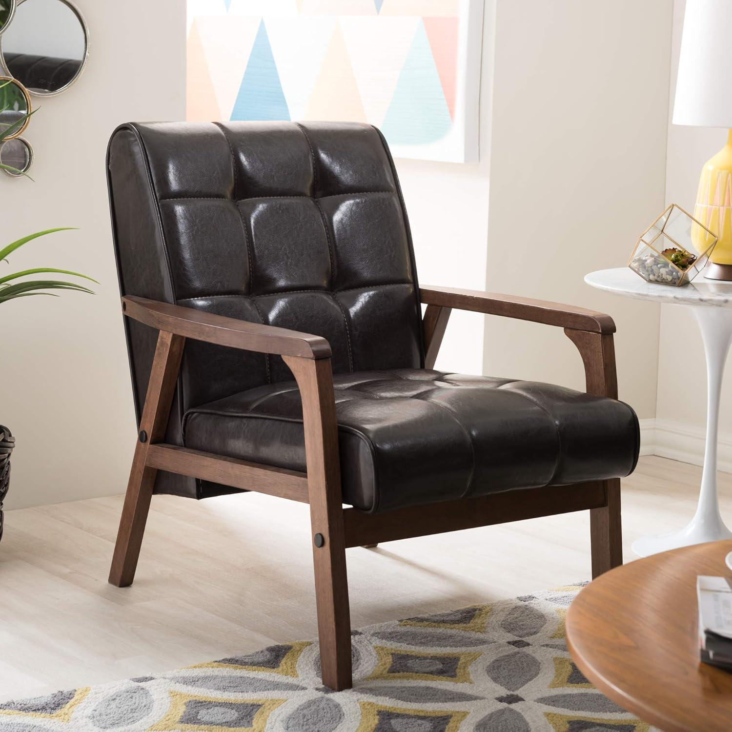 Baxton Studio Mid-Century Masterpieces Club Chair Brown: Upholstered Polyester, Wood Frame, Spot Clean