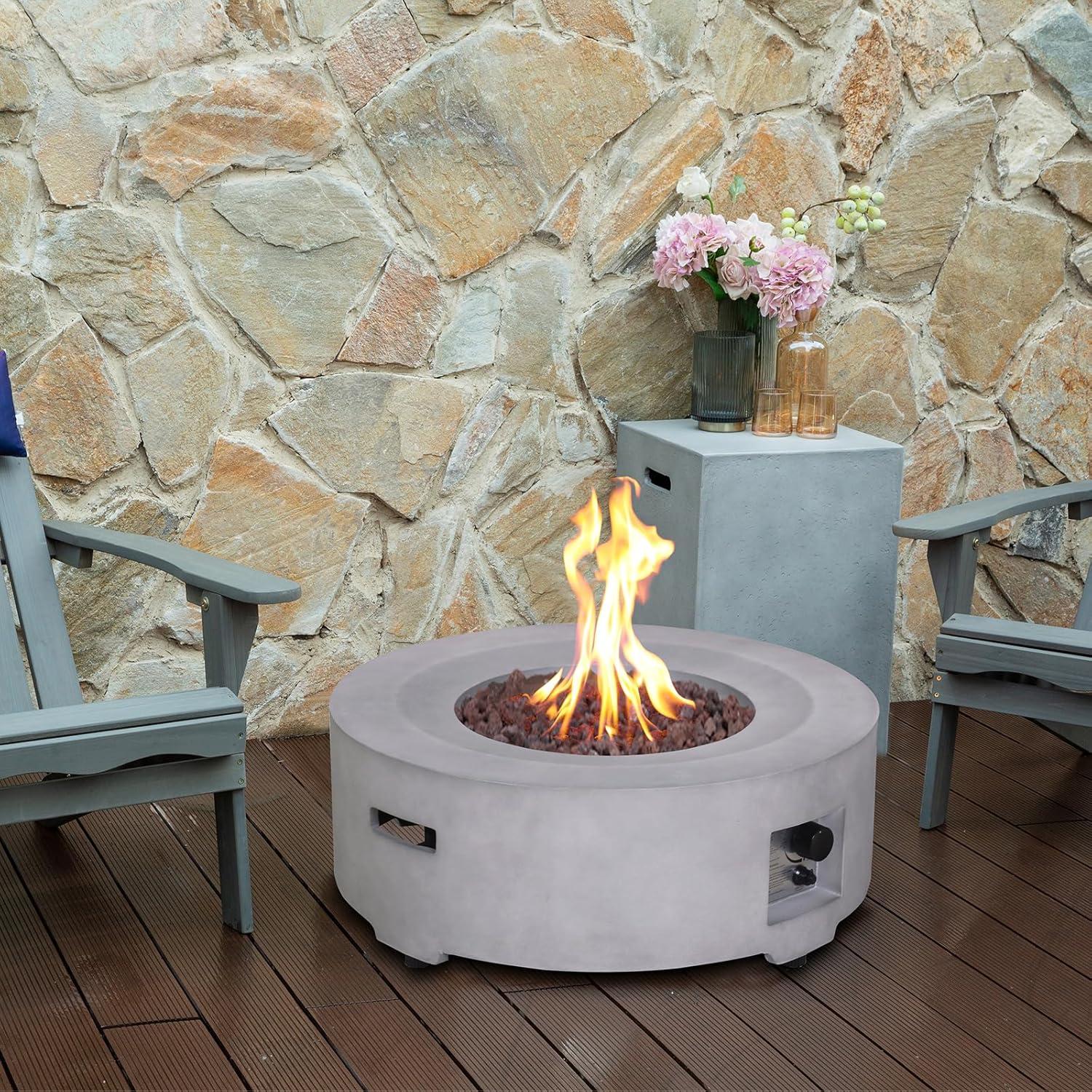 TerraFab Round Propane Fire Pit Outdoor Concrete Fire Table