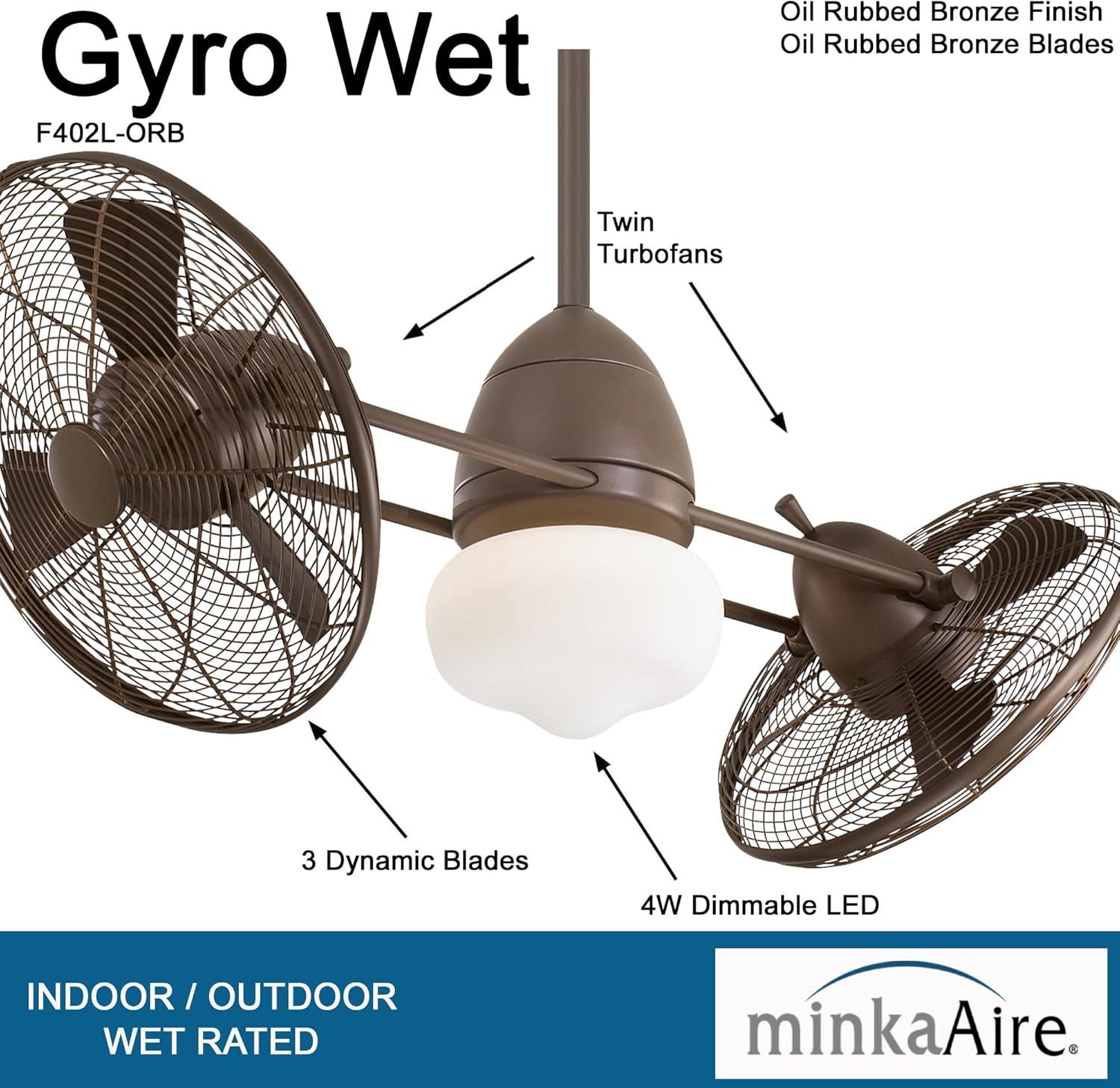 42" Gyro 6 - Blade Outdoor LED Dual Ceiling Fan with Wall Control and Light Kit Included