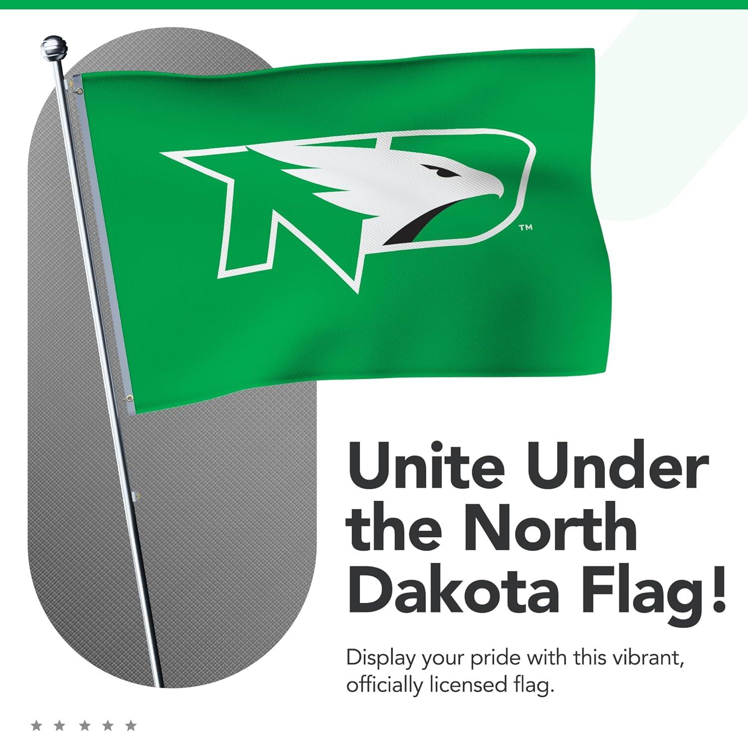 North Dakota Fighting Hawks 2' x 3' College Sports Printed Flag - NCAA Licensed - Nylon - School Banner (Green, White, Black)