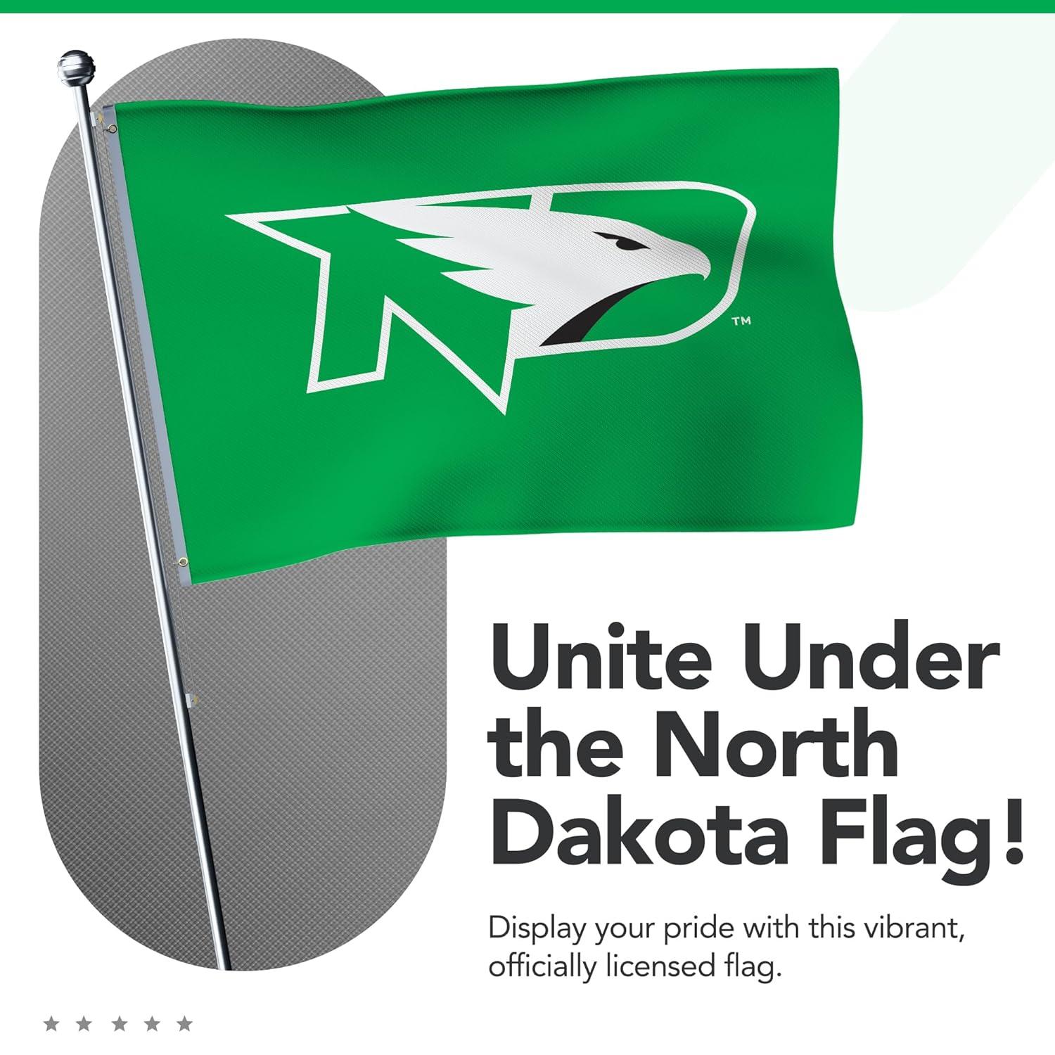 North Dakota Fighting Hawks 2' x 3' College Sports Printed Flag - NCAA Licensed - Nylon - School Banner (Green, White, Black)