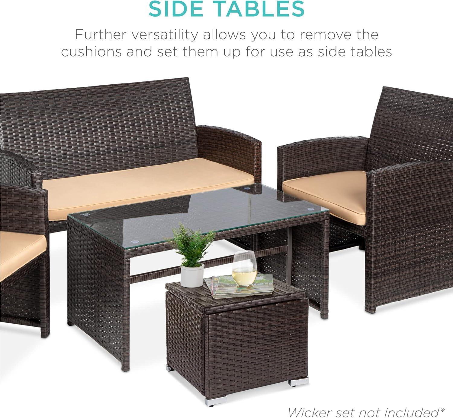 Best Choice Products Set of 2 Wicker Ottomans, Multipurpose Furniture w/ Removable Cushions - Brown/Beige