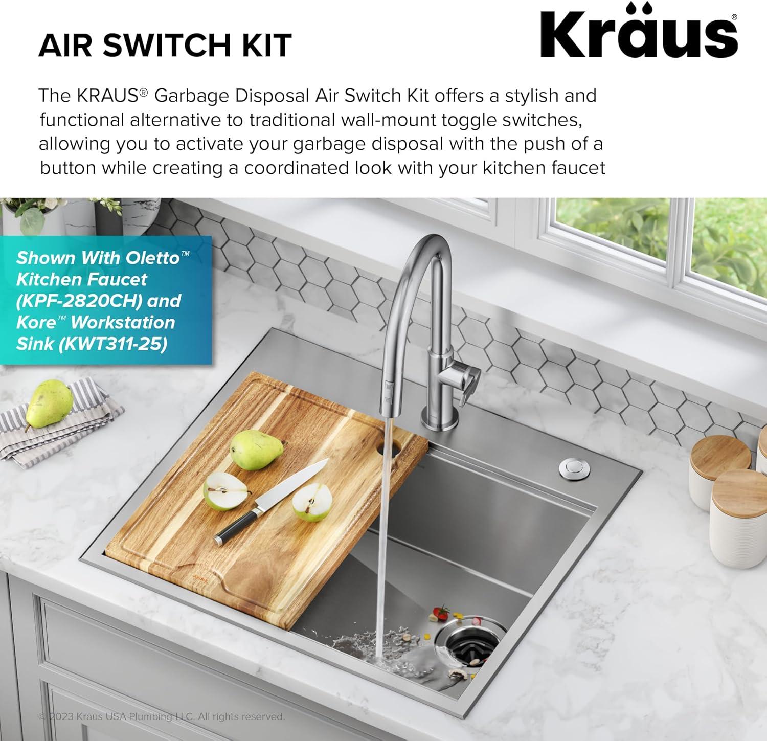 Kraus KRAUS Garbage Disposal Air Switch Kit with Push Button, AC Adapter, Power Cord, and Air Tube Included