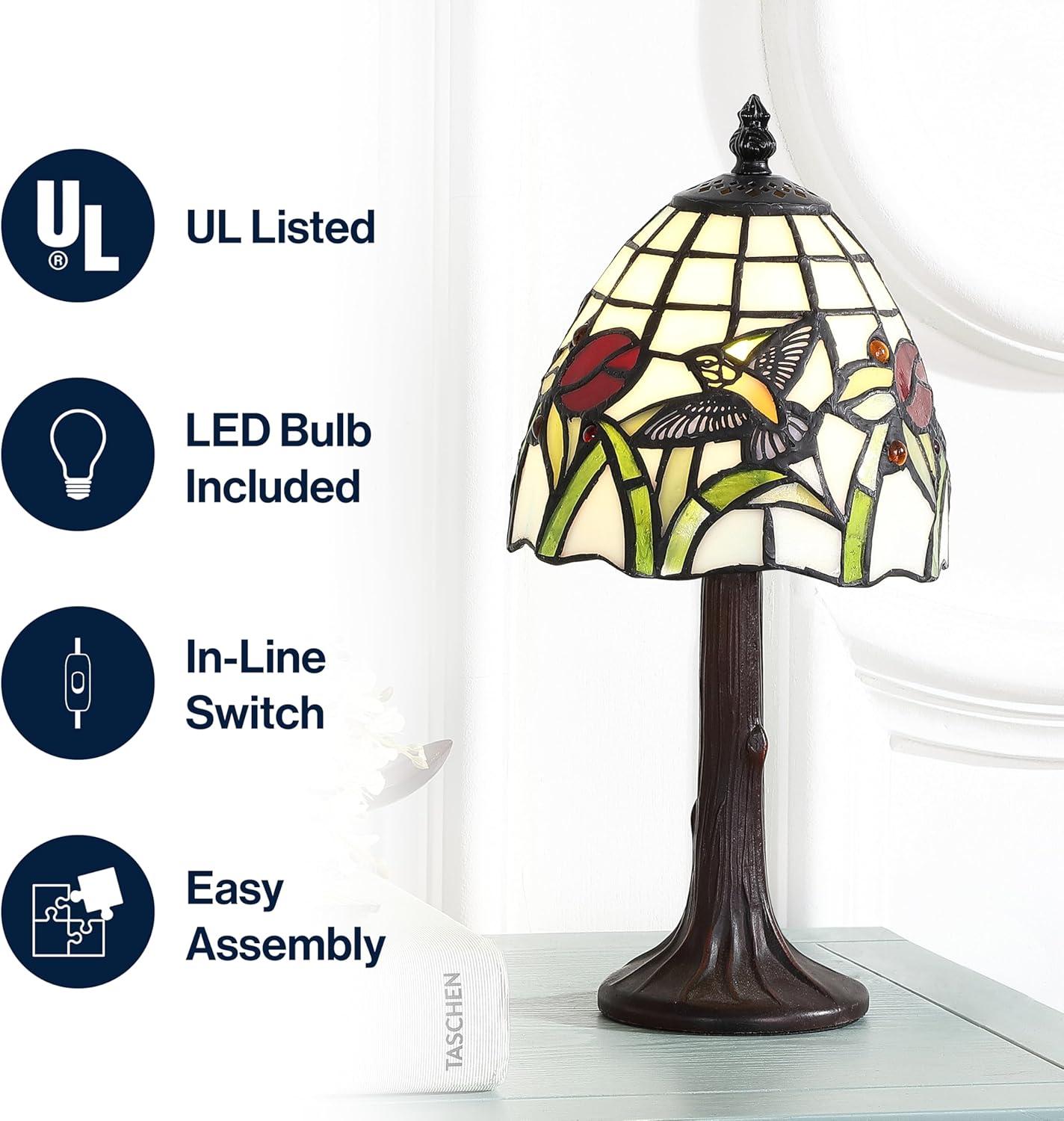 JONATHAN Y Hummingbird Tiffany-Style 12" LED Table Lamp, Bronze