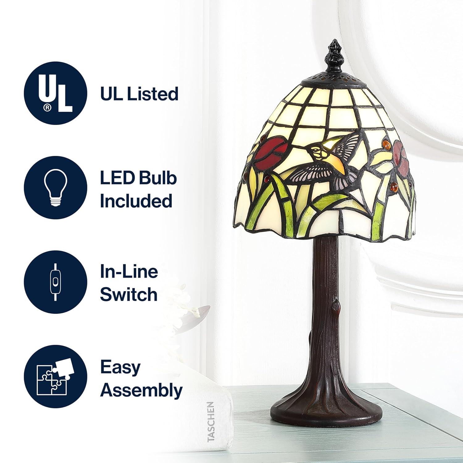JONATHAN Y Hummingbird Tiffany-Style 12" LED Table Lamp, Bronze