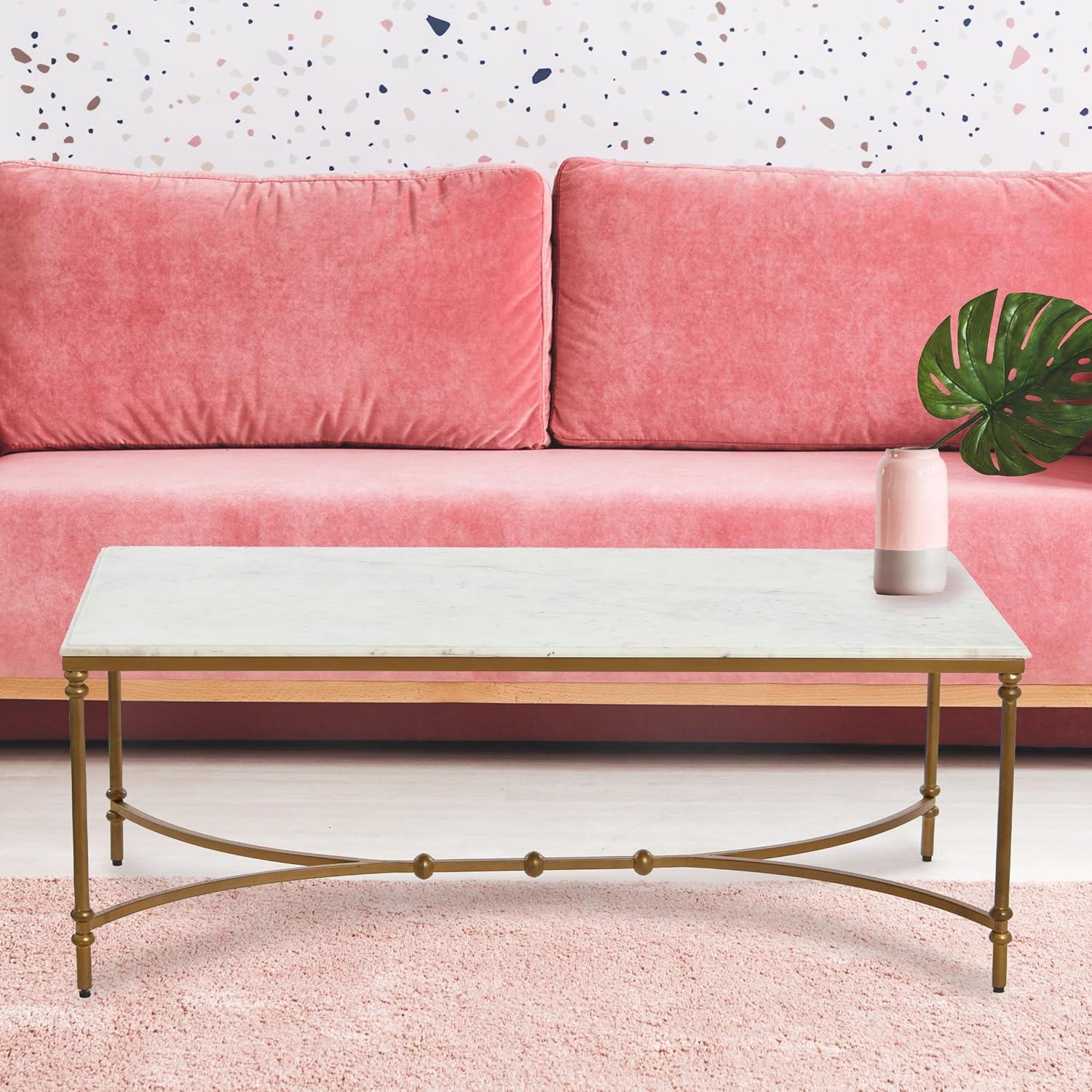 Creative Co-Op Libertine Genuine Marble and Metal Coffee Table, Gold Finish