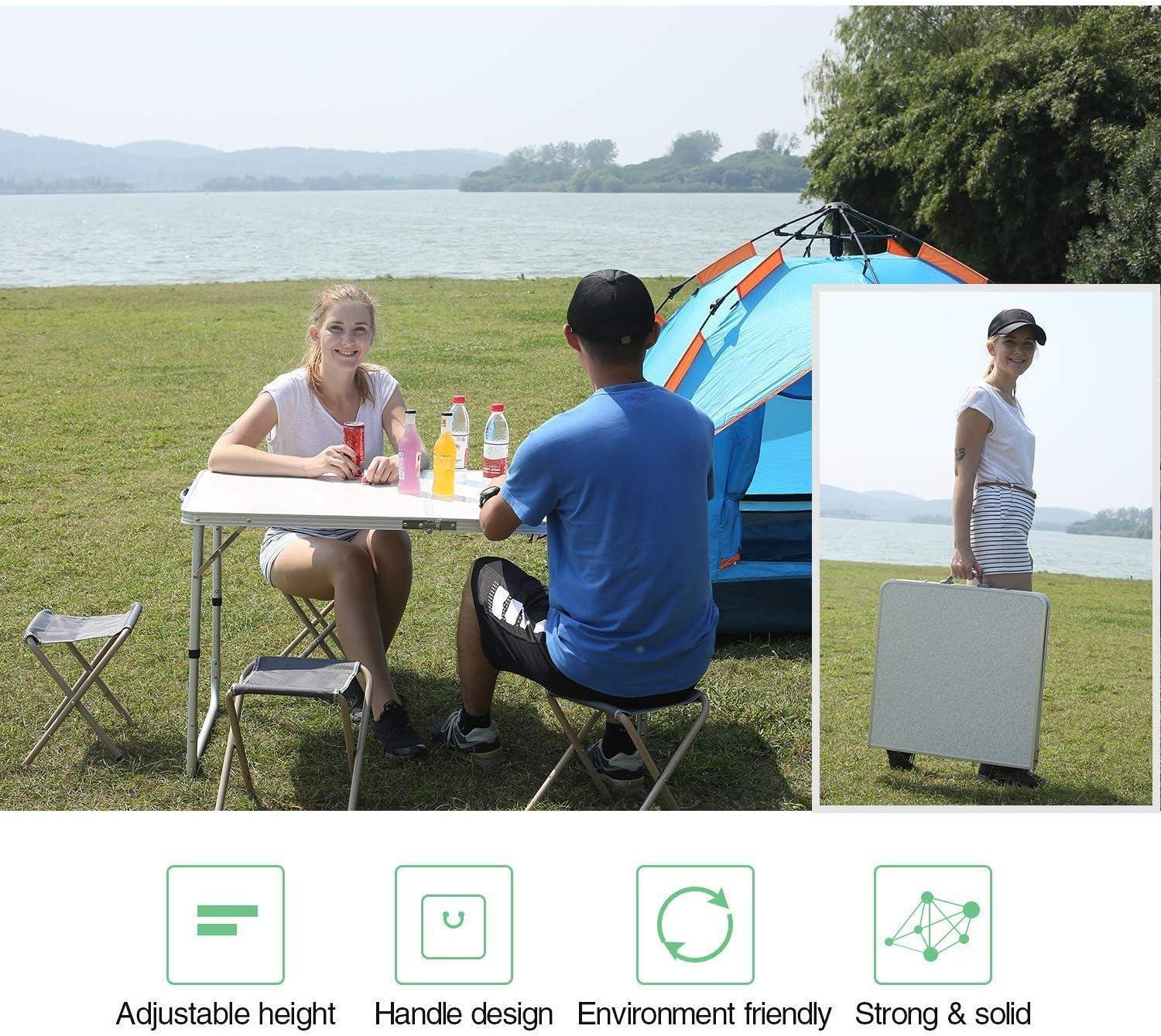 REDCAMP Aluminum Frame Camping Table 4 Foot, Portable Folding Table Adjustable Height Lightweight for Picnic Beach Outdoor Indoor,48 x 24 inches