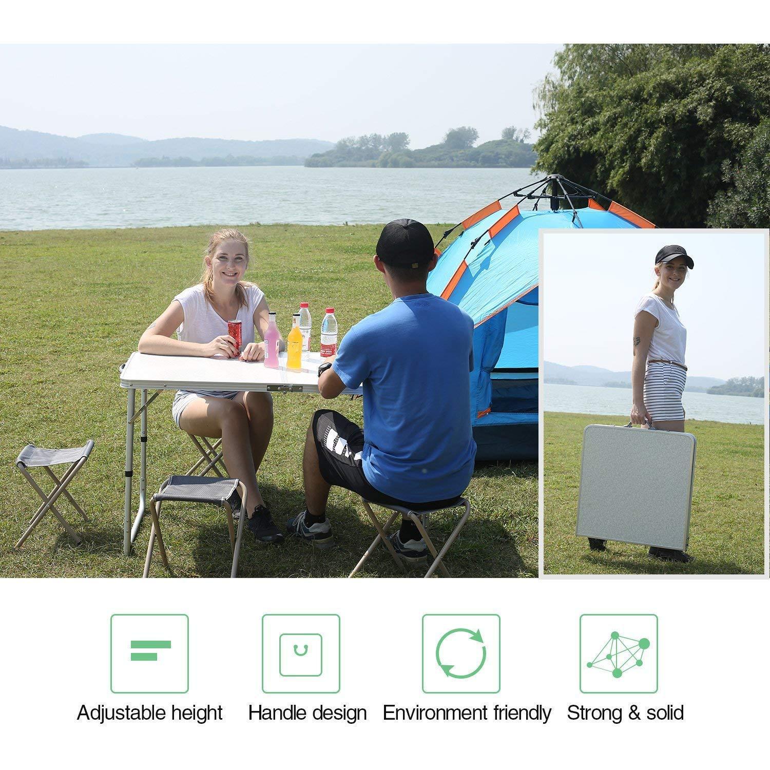 REDCAMP Aluminum Frame Camping Table 4 Foot, Portable Folding Table Adjustable Height Lightweight for Picnic Beach Outdoor Indoor,48 x 24 inches