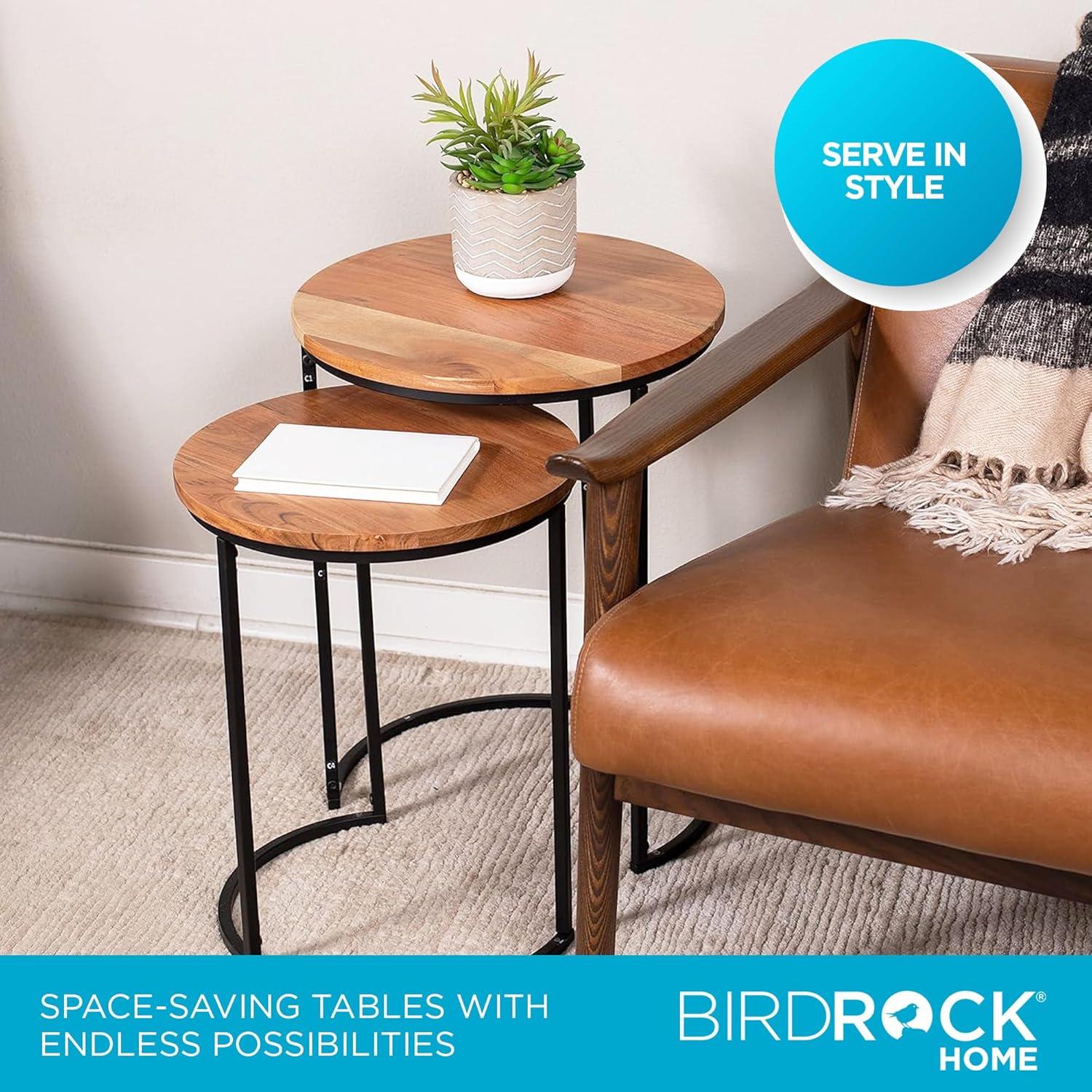 BIRDROCK HOME Wooden Nesting Side Tables - Mid Century Modern Stackable Coffee Table - Space-Saving Wooden End Table for Living Room, Bedroom, Centerpiece, Office, Balcony - Natural Mango Wood - 2 Set