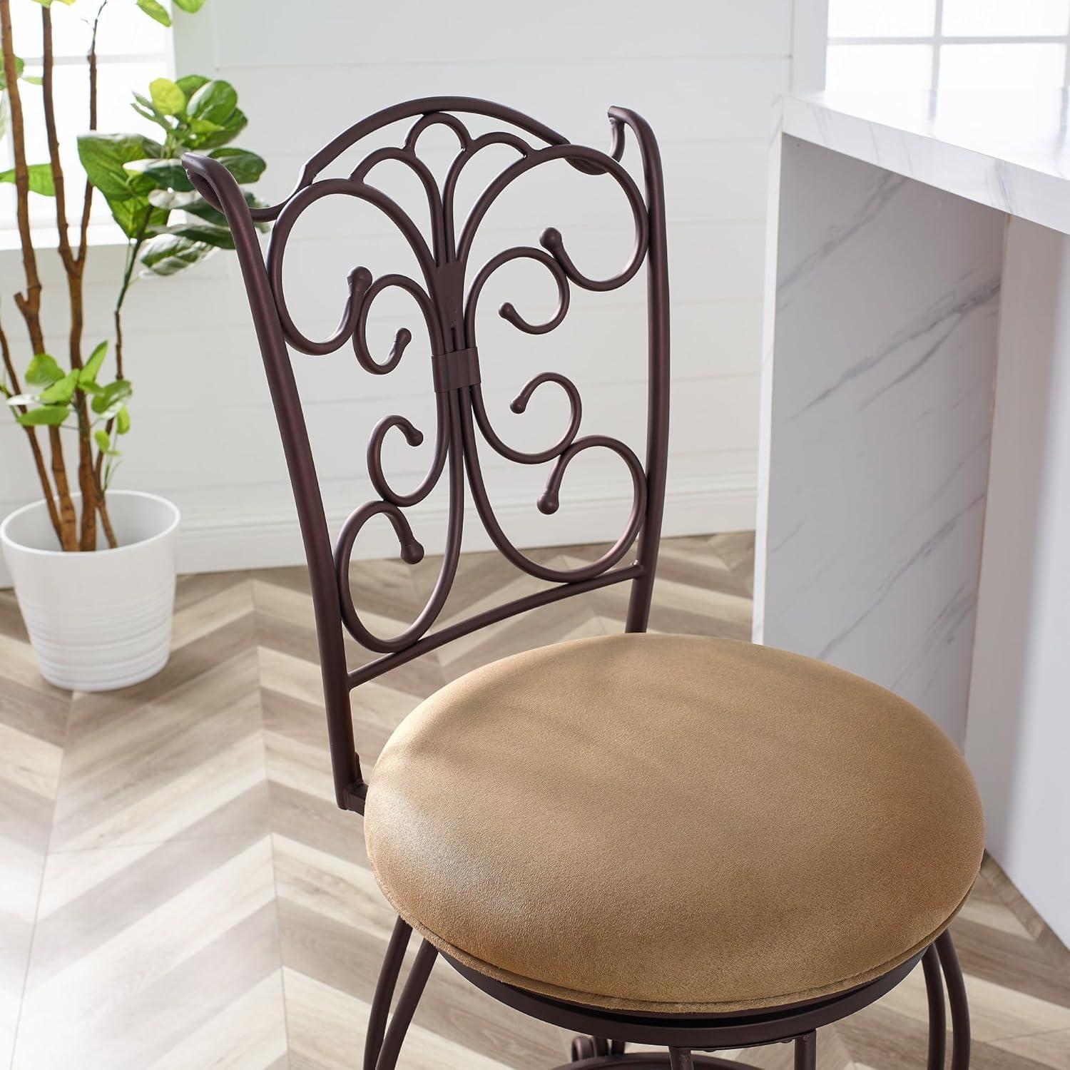 Elegant Traditional Swivel Counter Stool in Bronze with Plush Light Brown Cushion