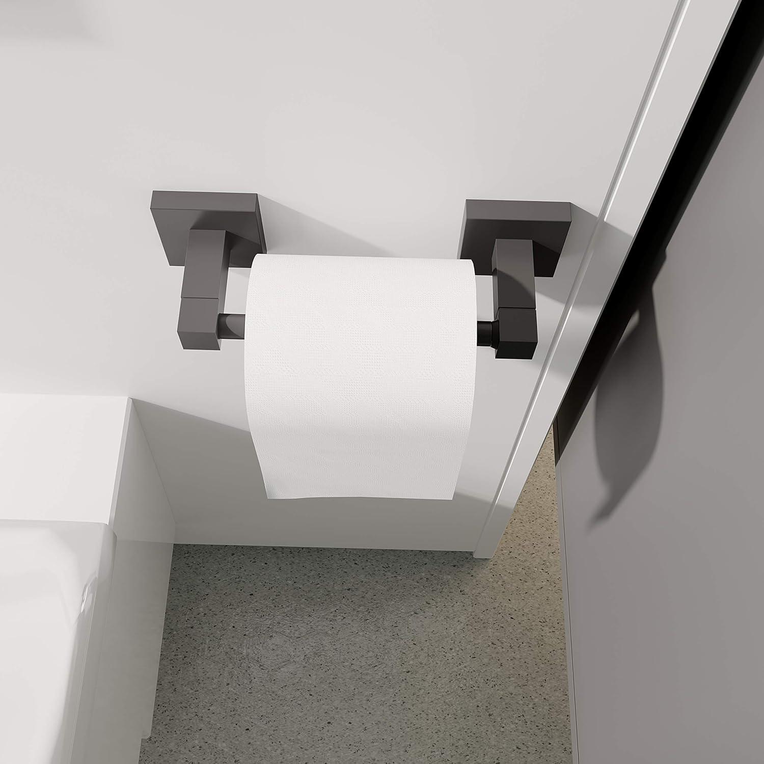 Ruacq Toilet Paper Holder Matte Black Double Post Pivoting Square Tissue Holders Roll Holder Hangers Toilet Paper Modern Wall Mounted, Commercial Bathroom Toilet Paper Roll Holder