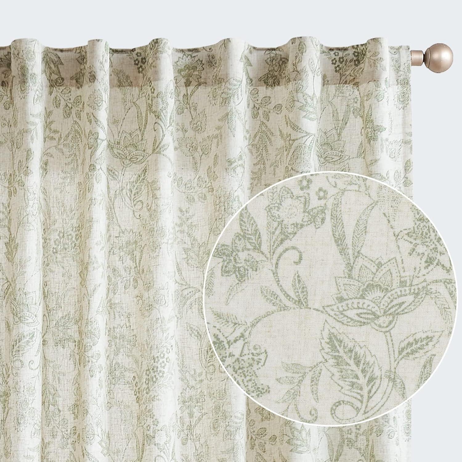 Floral Linen Blend French Country Curtains