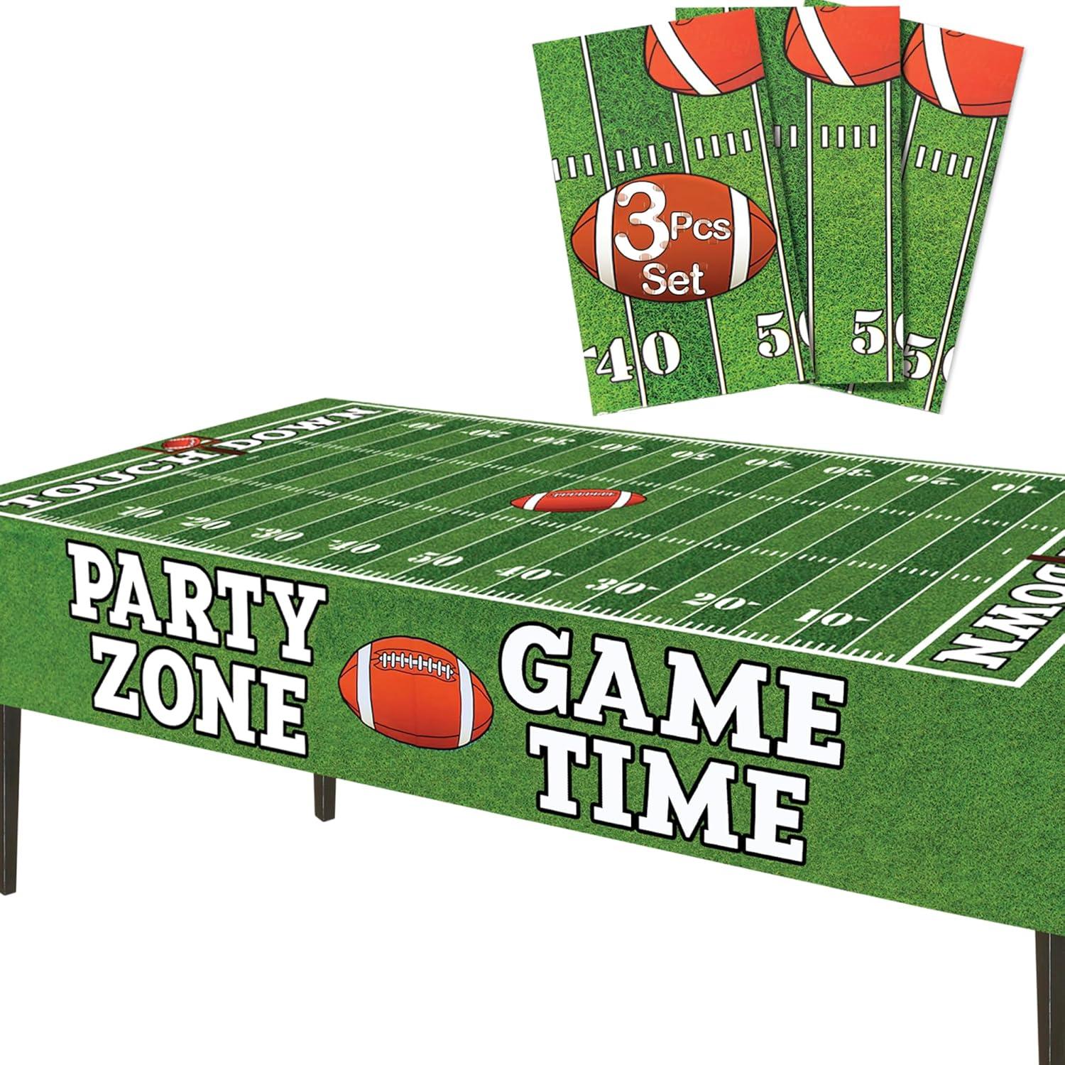 AnapoliZ Football Tablecloth Plastic | 3 Pcs Party Pack (54' Inch Wide x 72' Inch Long) | Rectangular Game Day Table Cover | Football Party Touchdown Tablecloth | Tailgate Table Cover