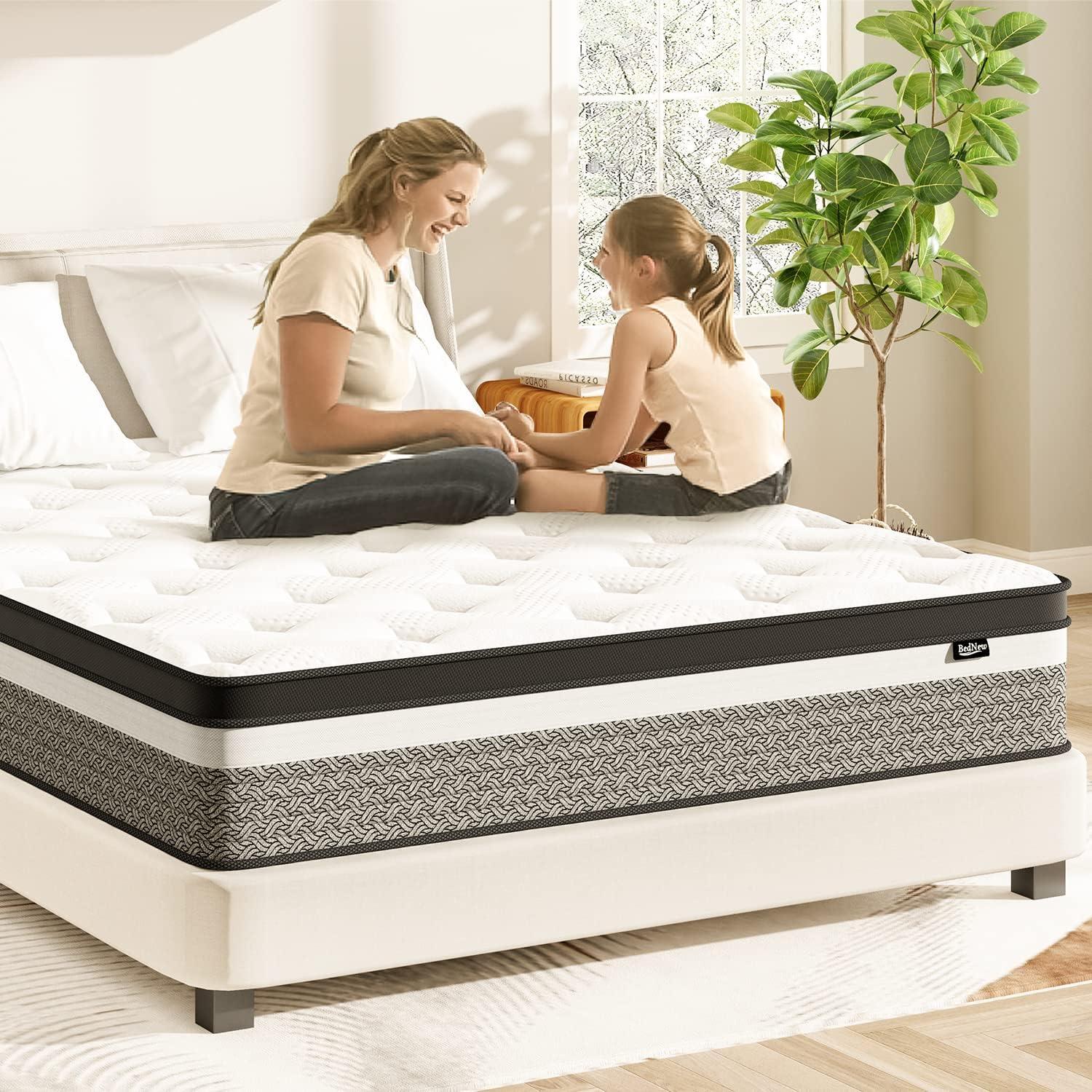 BedNew 14 inch Queen Mattress, Medium Firm, Pillow Top Hybrid Pocket Spring Mattress in a Box