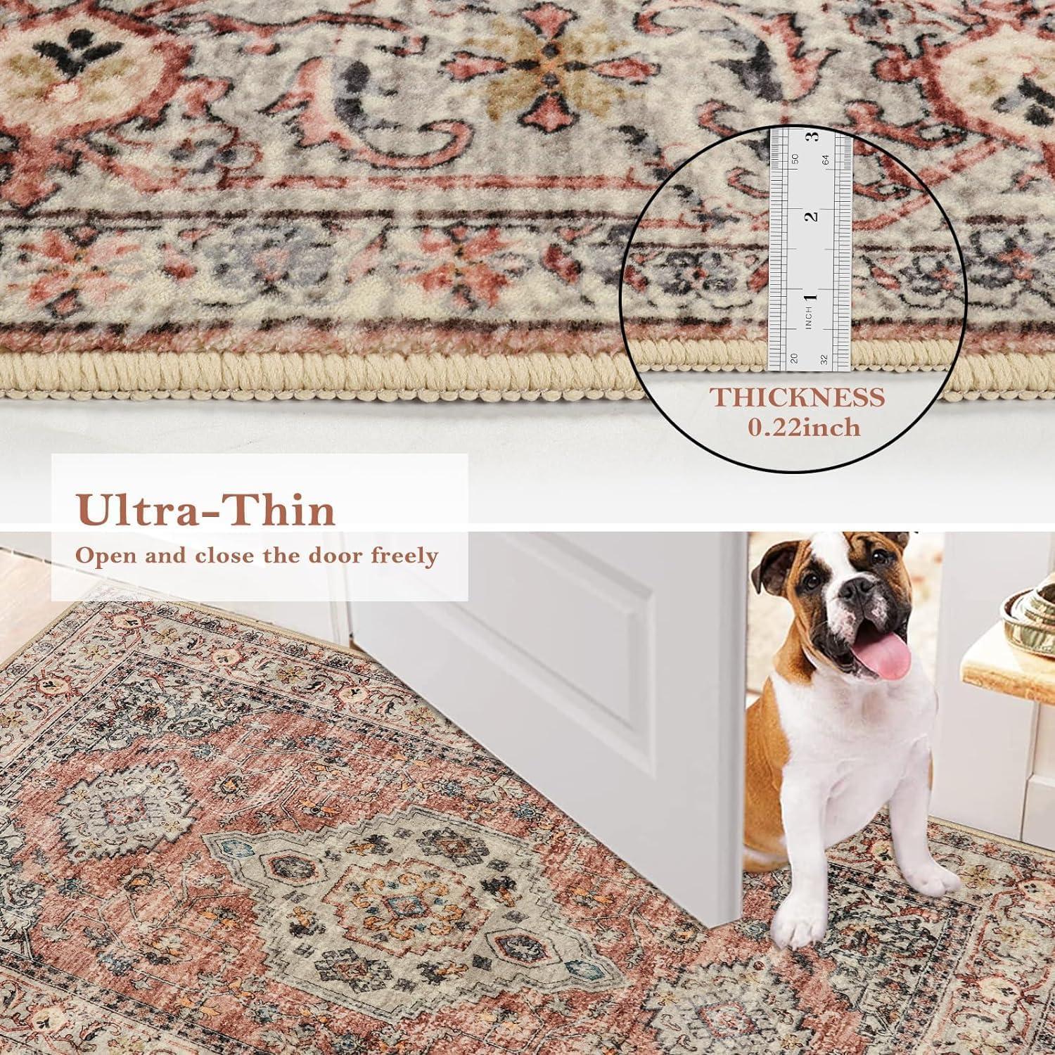 Lahome Oriental Small Area Rug, 2x4 Soft Washable Rugs for Entryway Kitchen, Non-Slip Ultra-Thin Indoor Door Mat Distressed Vintage Small Carpet for Bathroom Bedroom, Peach/Orange