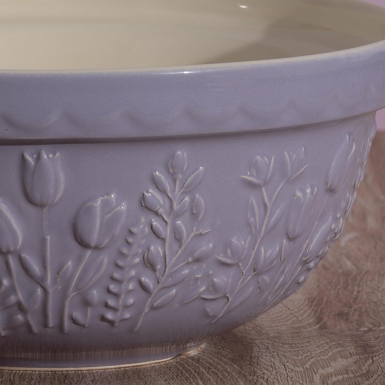 Lavender Ceramic Tulip Embossed Mixing Bowl, 9.75"