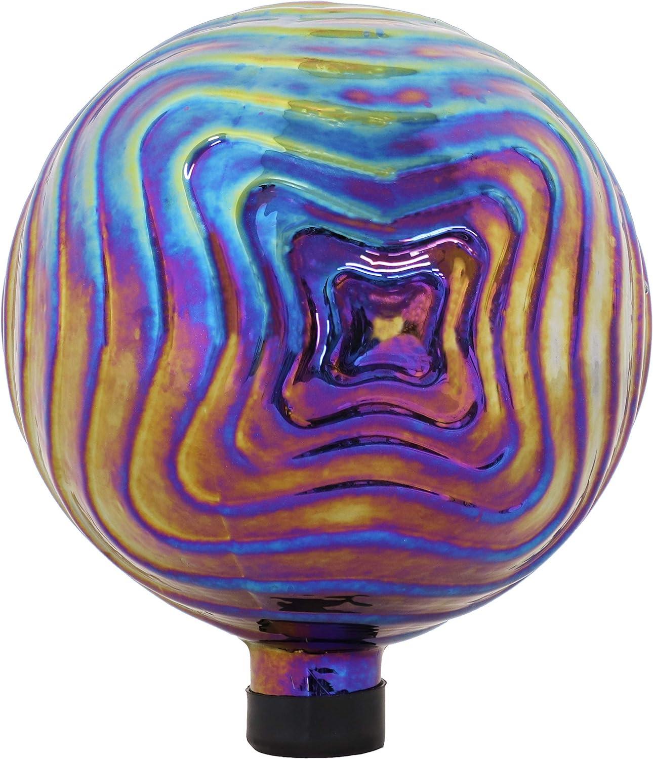 Sunnydaze Rippled Texture Indoor/Outdoor Gazing Globe Glass Garden Ball - 10" Diameter - Blue, Purple and Gold