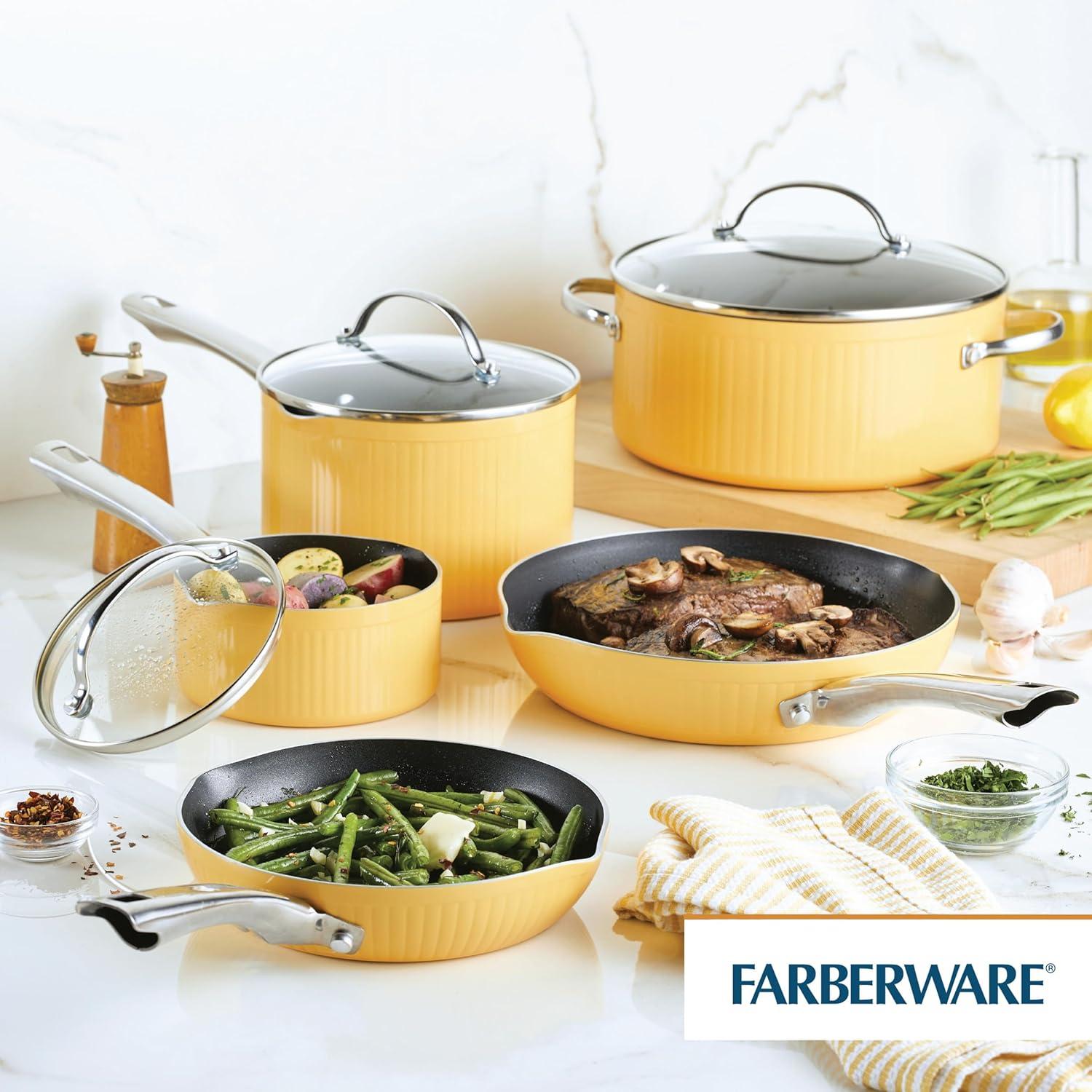Farberware Style 10 Piece Nonstick Cookware Pots and Pans Set, Yellow