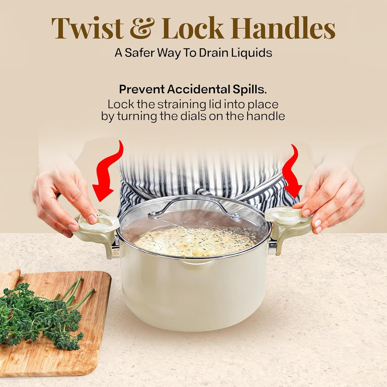 Gotham Steel Gotham Steel Stock Multipurpose Pasta Pot with Strainer Lid & Twist and Lock Handles