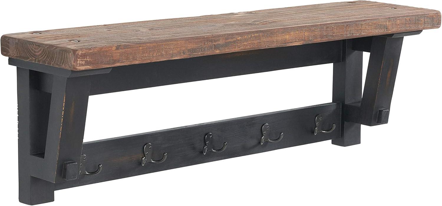 Rustic Industrial 42" Wood Coat Rack with Shelf and Hooks