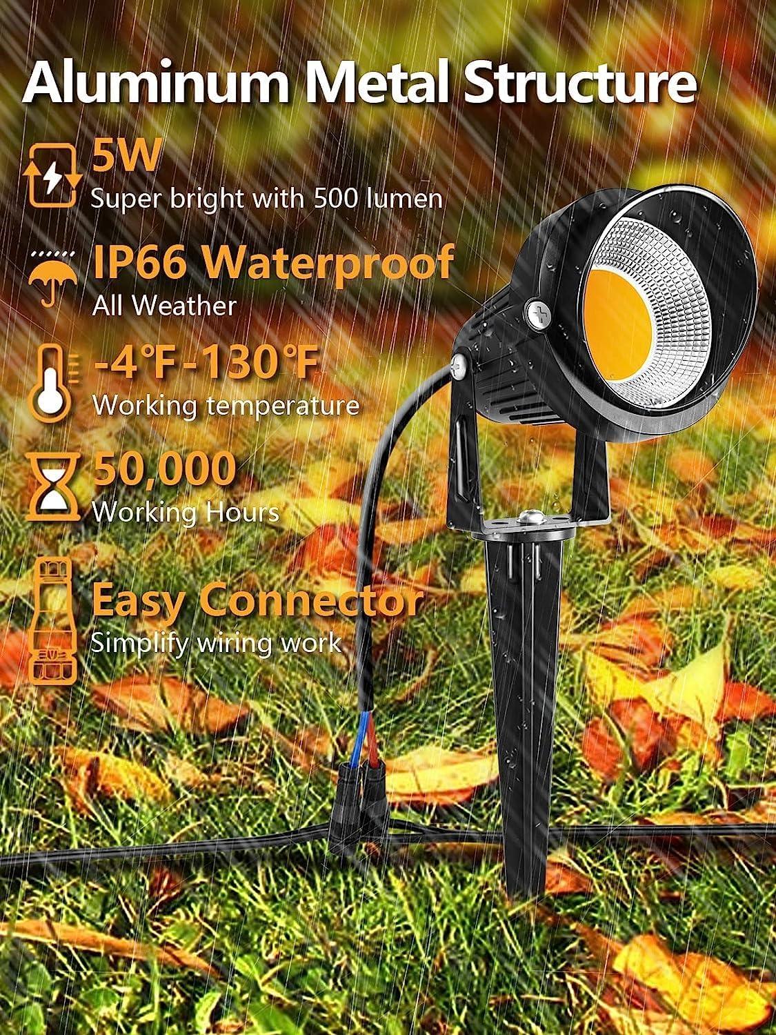 ZUCKEO Low Voltage Landscape Lights LED Landscape Lighting, 5W 12V Garden Pathway Lights Waterproof Warm White Walls Trees Flags Outdoor Landscape Spotlights with Stakes (8 Pack)