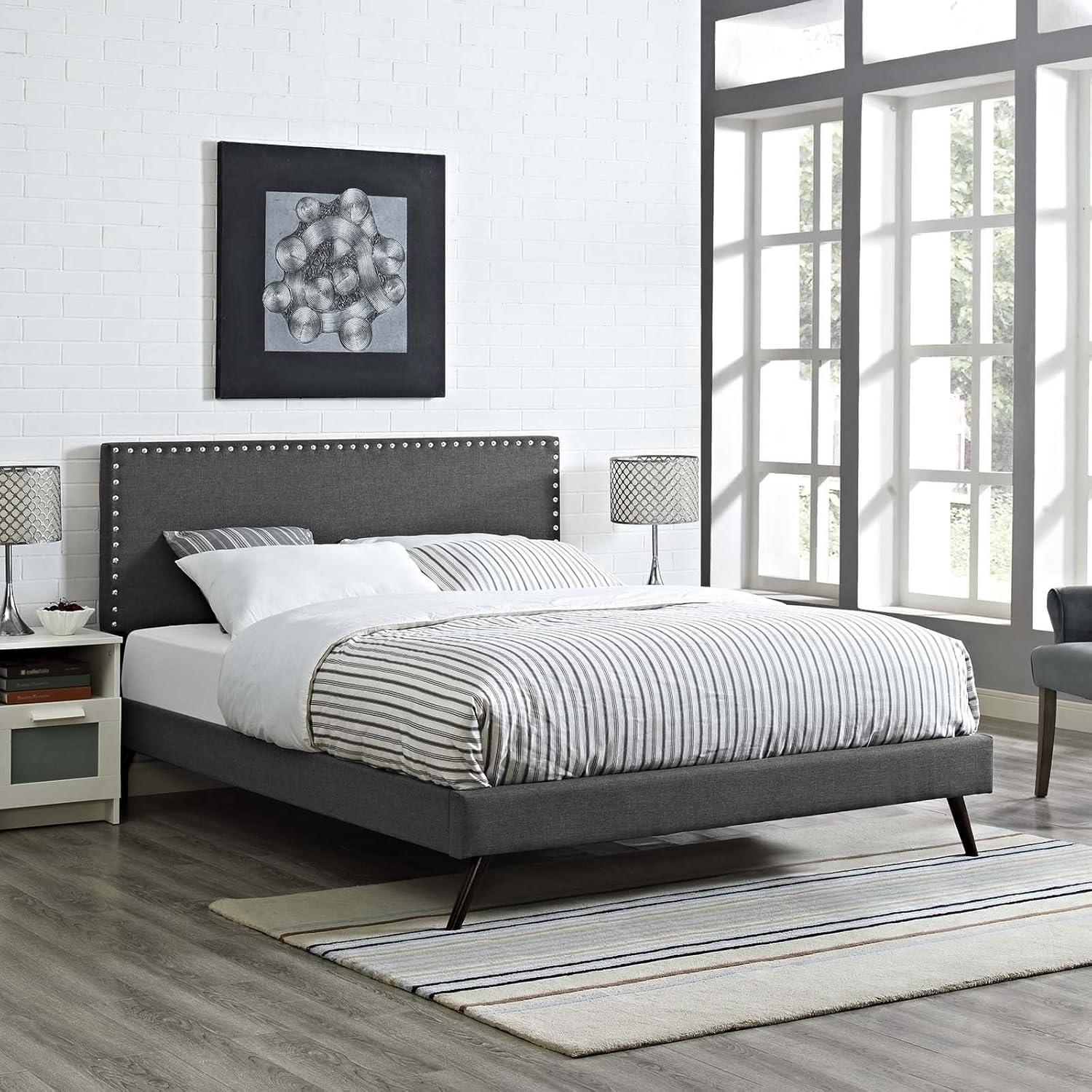 Modway Macie Queen Fabric Platform Bed with Round Splayed Legs