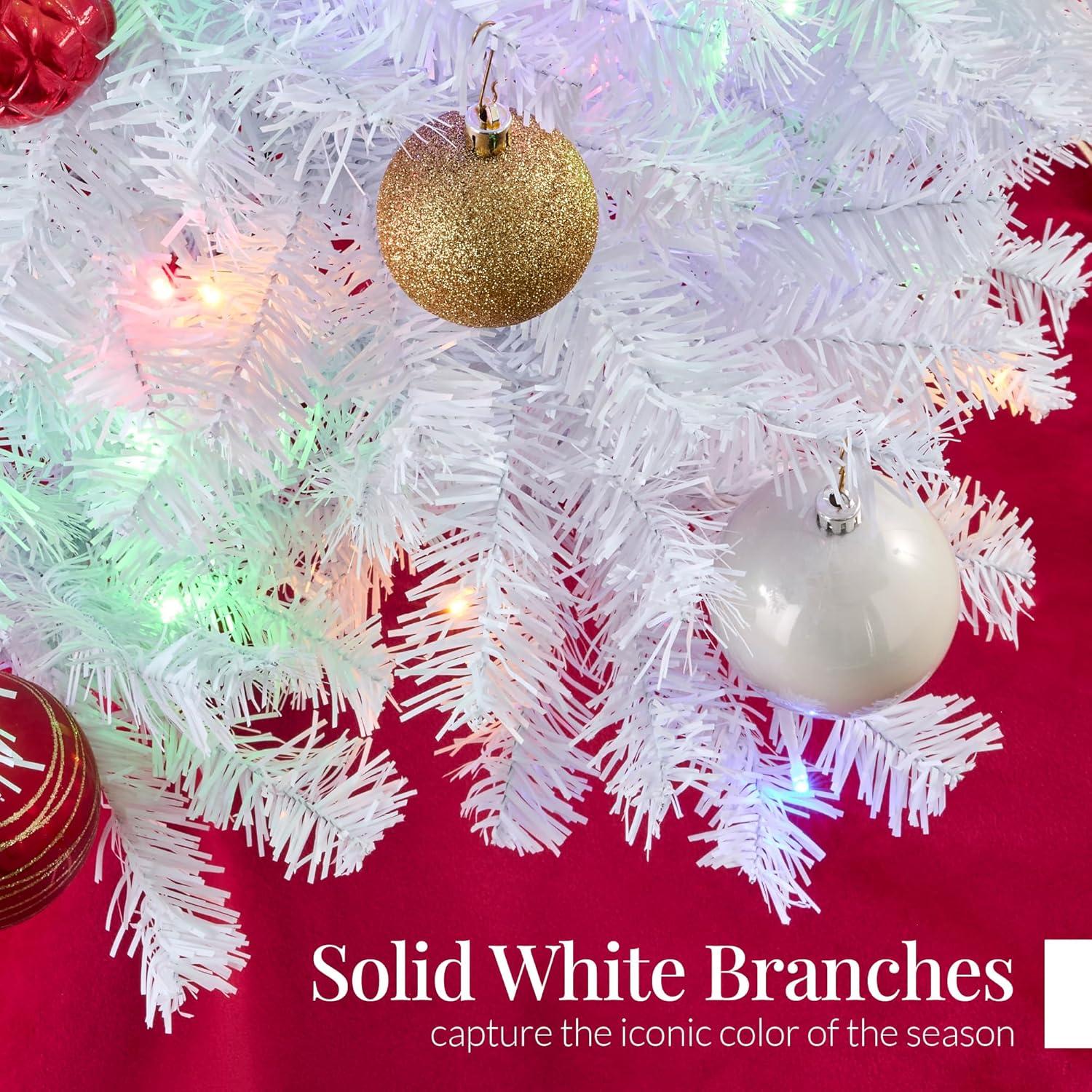 Best Choice Products 4.5ft Pre-Lit Premium Hinged Artificial White Christmas Pine Tree w/ 200 Multicolor Lights, Stand