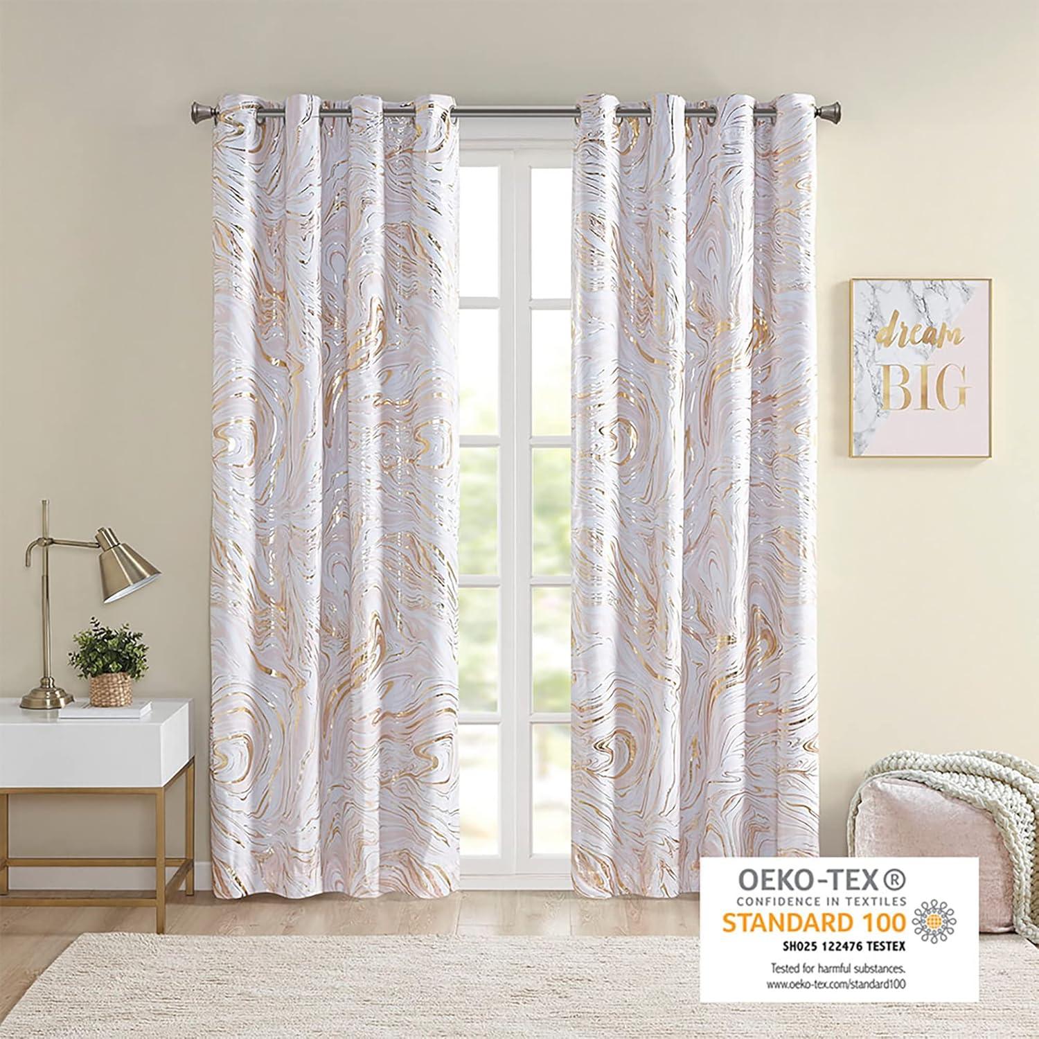 Intelligent Design 63"x50" Vanessa Total Blackout Curtain Panel Blush/Gold: Energy Efficient, Modern Grommet Top