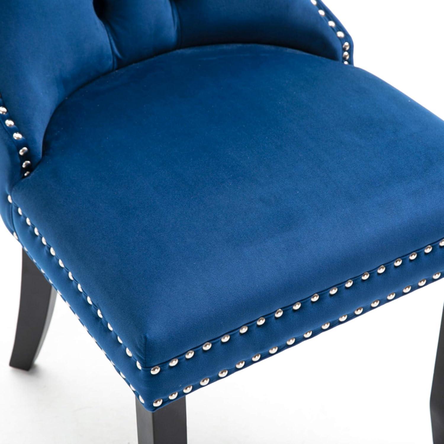 Rhomtree Glam Wood Solid Print Dining Side Chairs, Blue (Set of 6)