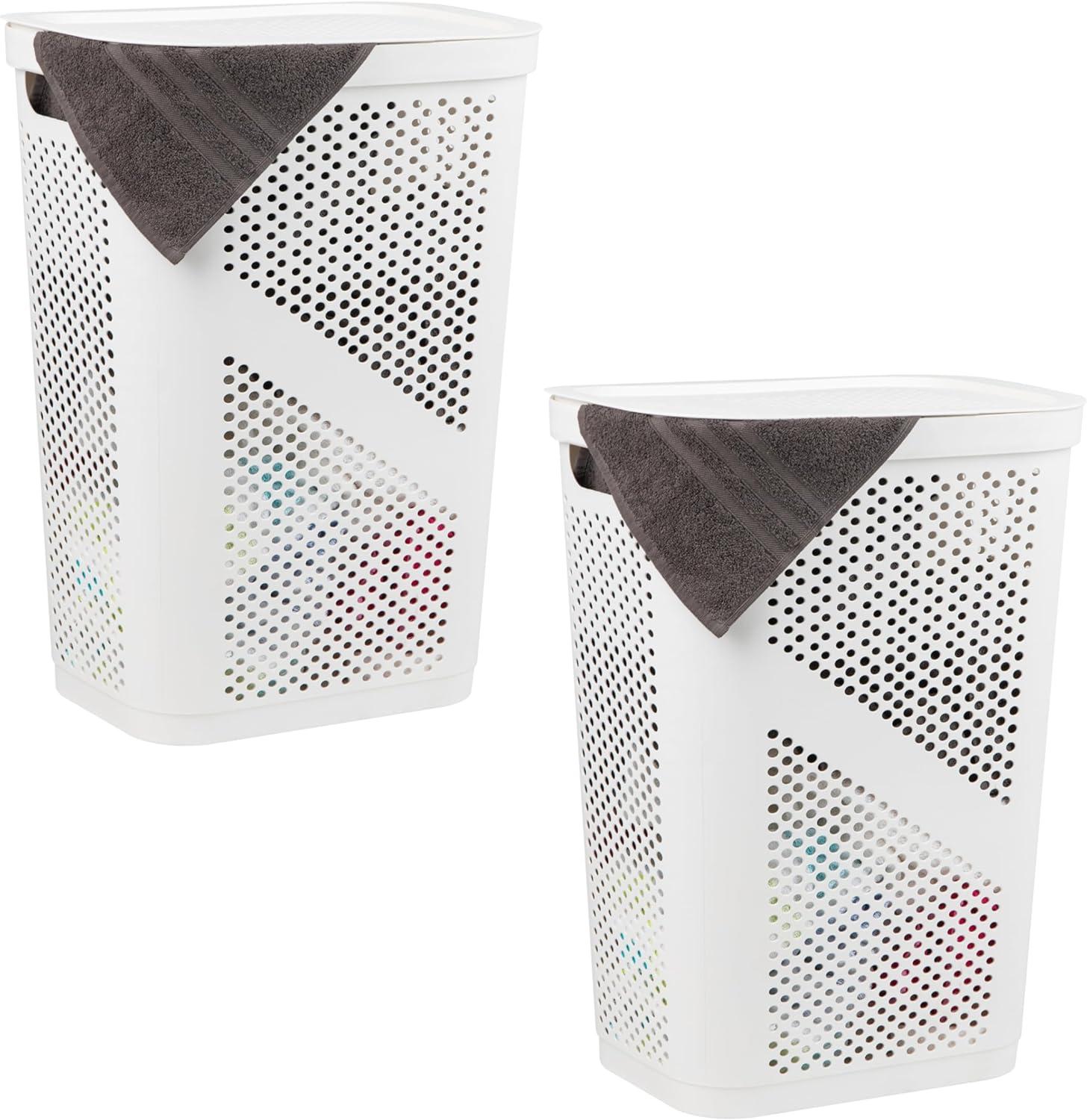 Mind Reader Mind Reader 60L Slim Laundry Hamper, Clothes Basket, Lid, Ventilated, Plastic, 17.25"L x 13.75"W x 23.5"H, 2-Pack