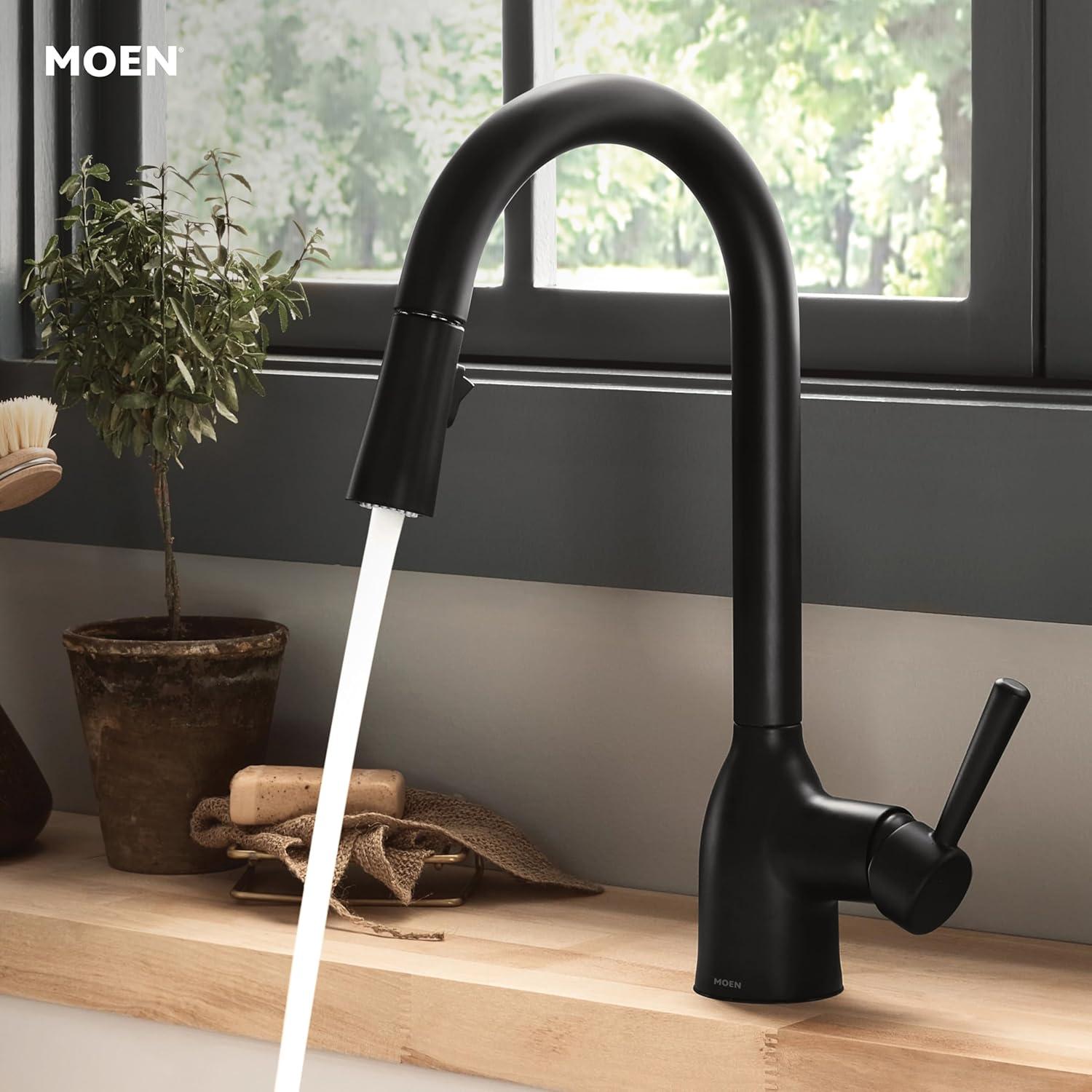 Moen Adler Pull Down Single Handle Kitchen Faucet with Accessories 87233BL